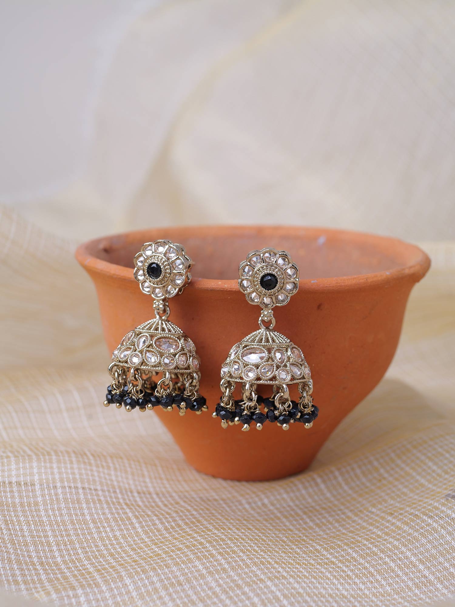 Zivah Jhumka Earrings in Black