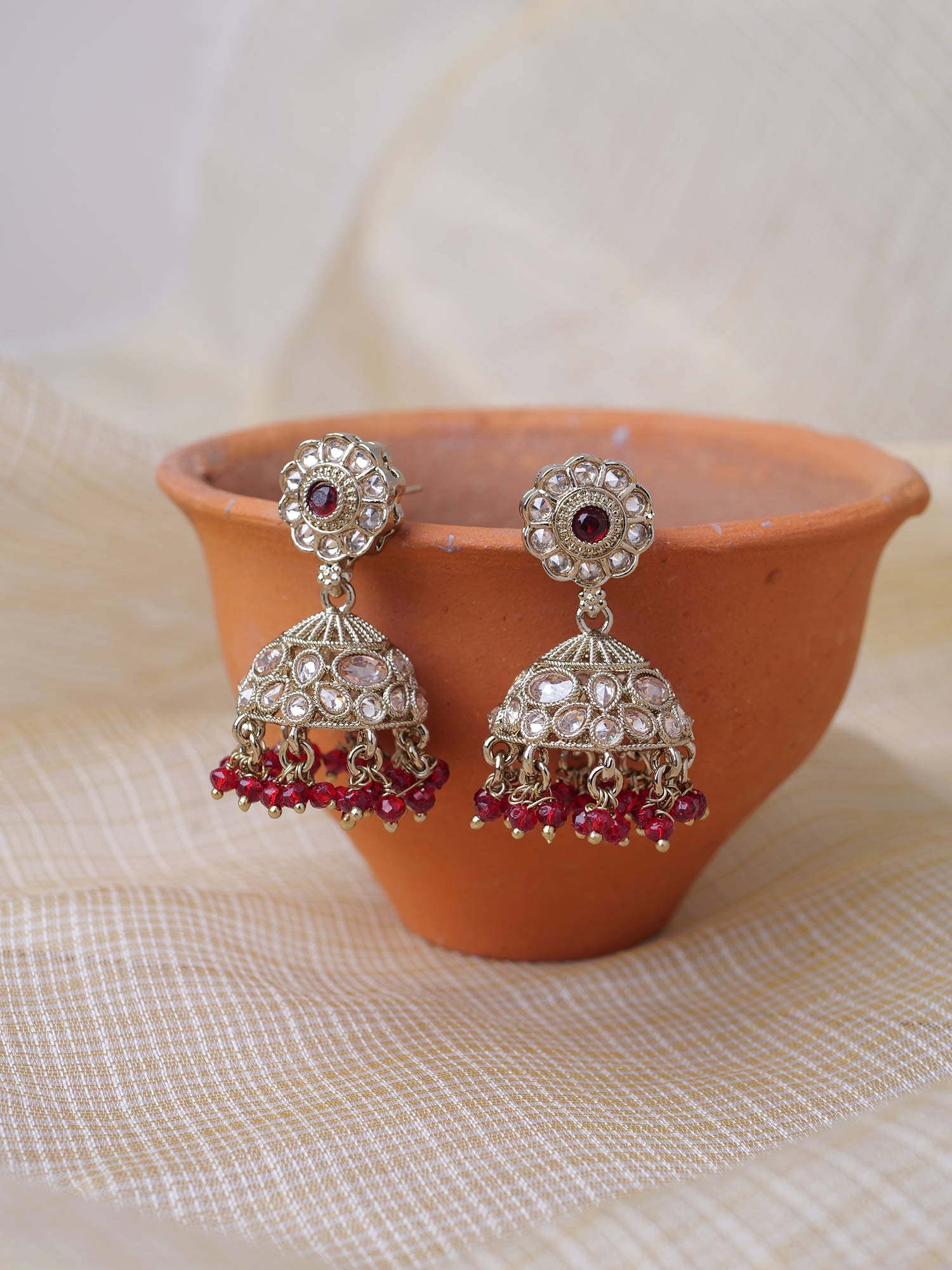 Zivah Jhumka Earrings in Maroon