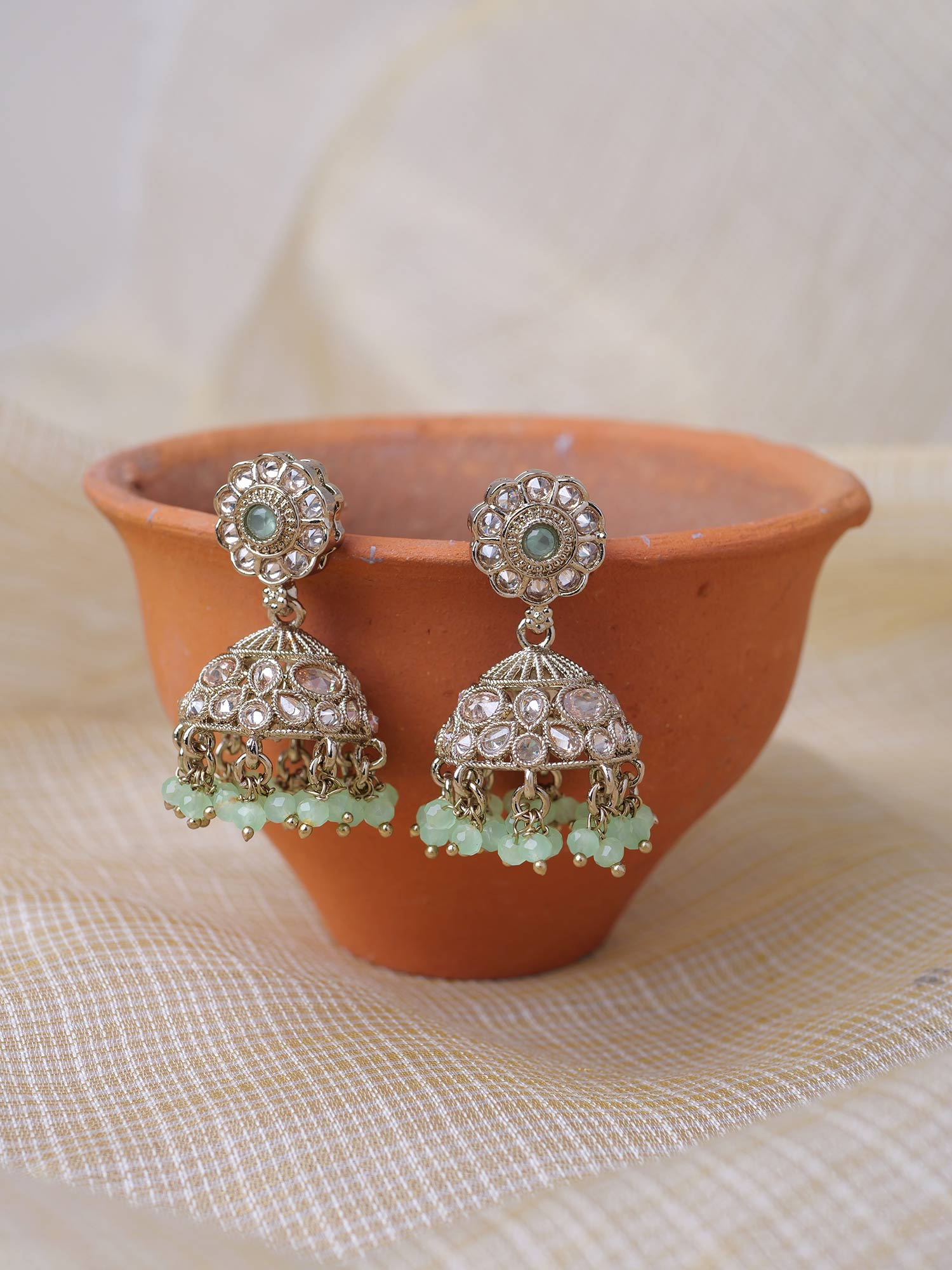 Zivah Jhumka Earrings in Mint