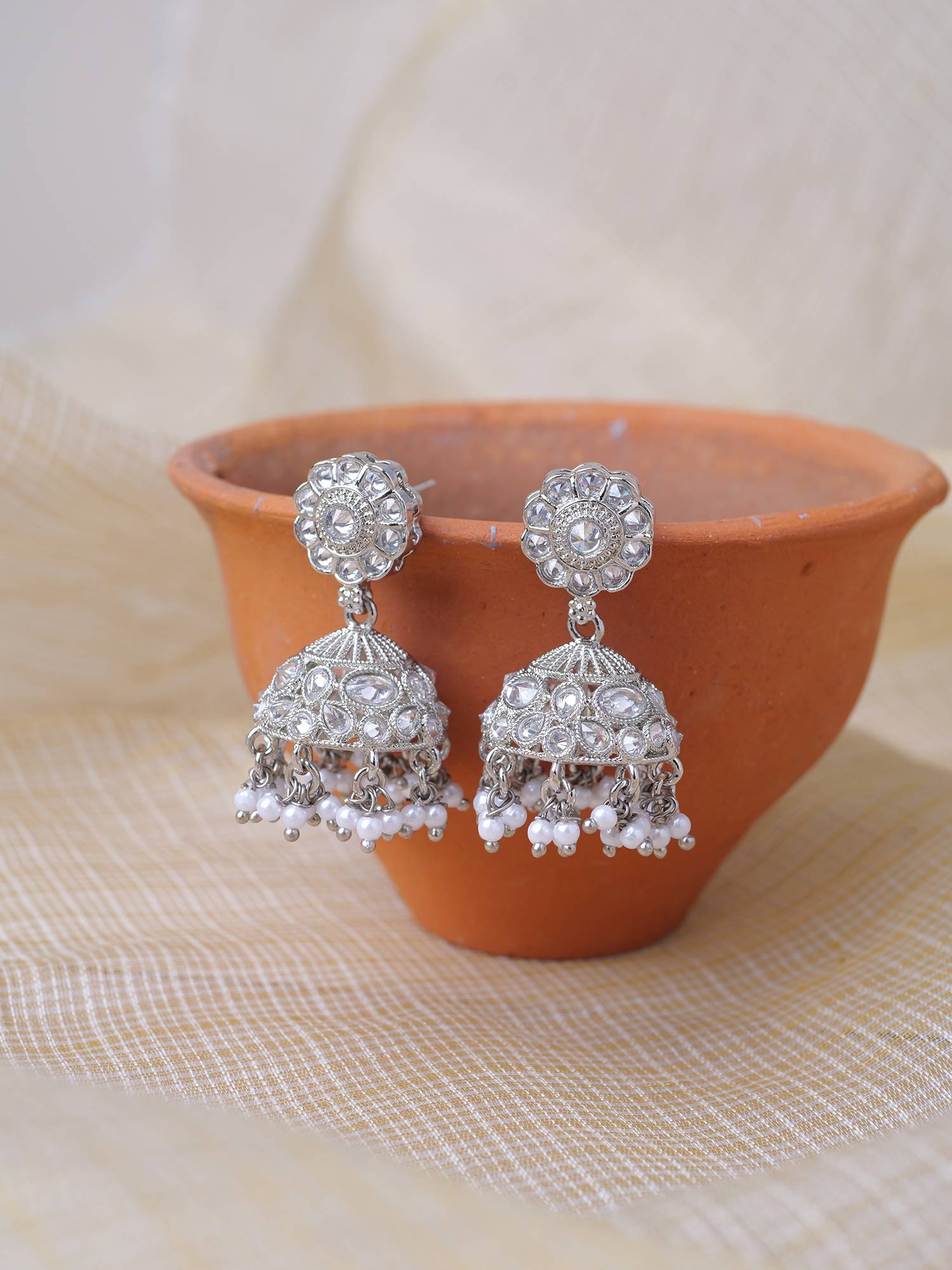 Zivah Jhumka Earrings in Rhodium