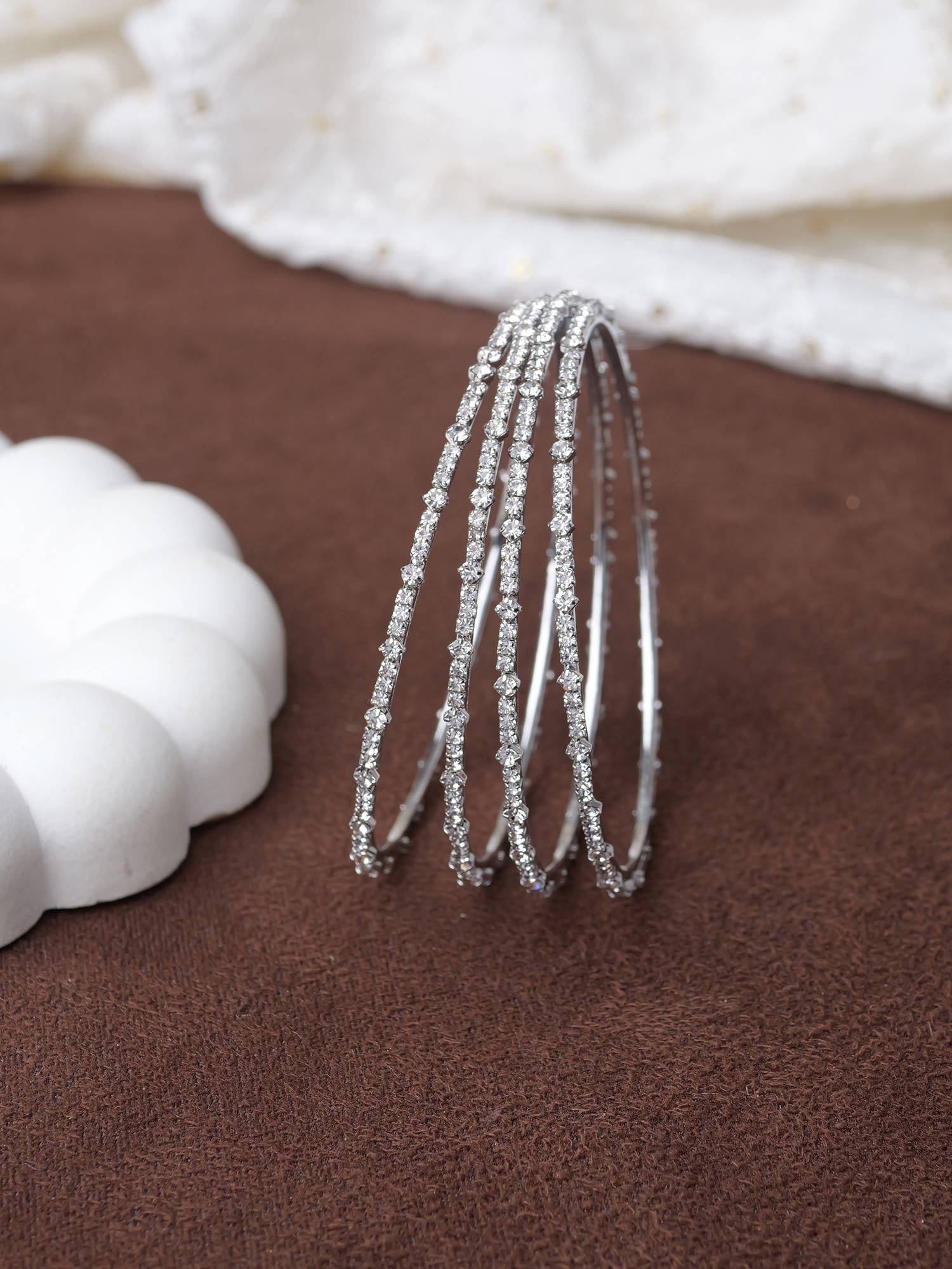 Zunaira Diamante Bangles in Rhodium