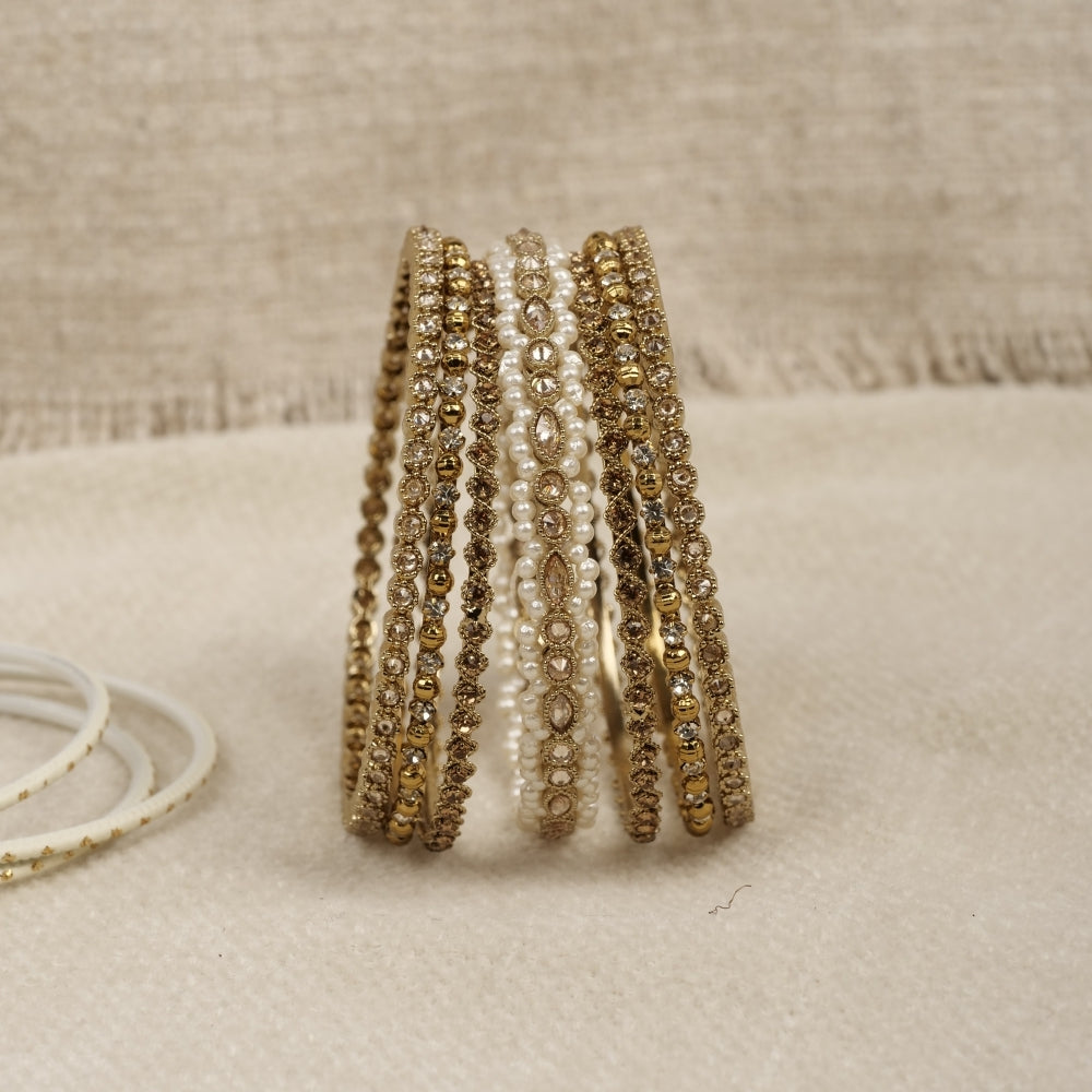 Facet Beaded Champagne Thin Bangles