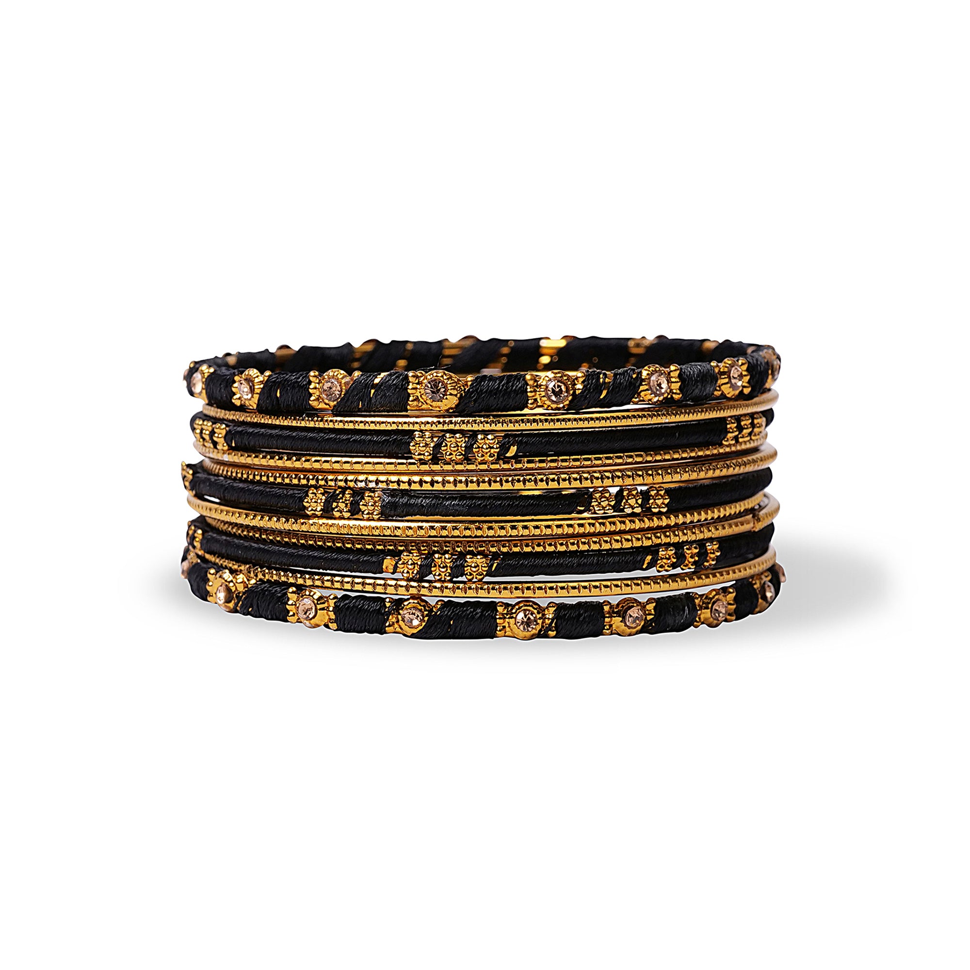 Black and Gold Thread Bangle Stack