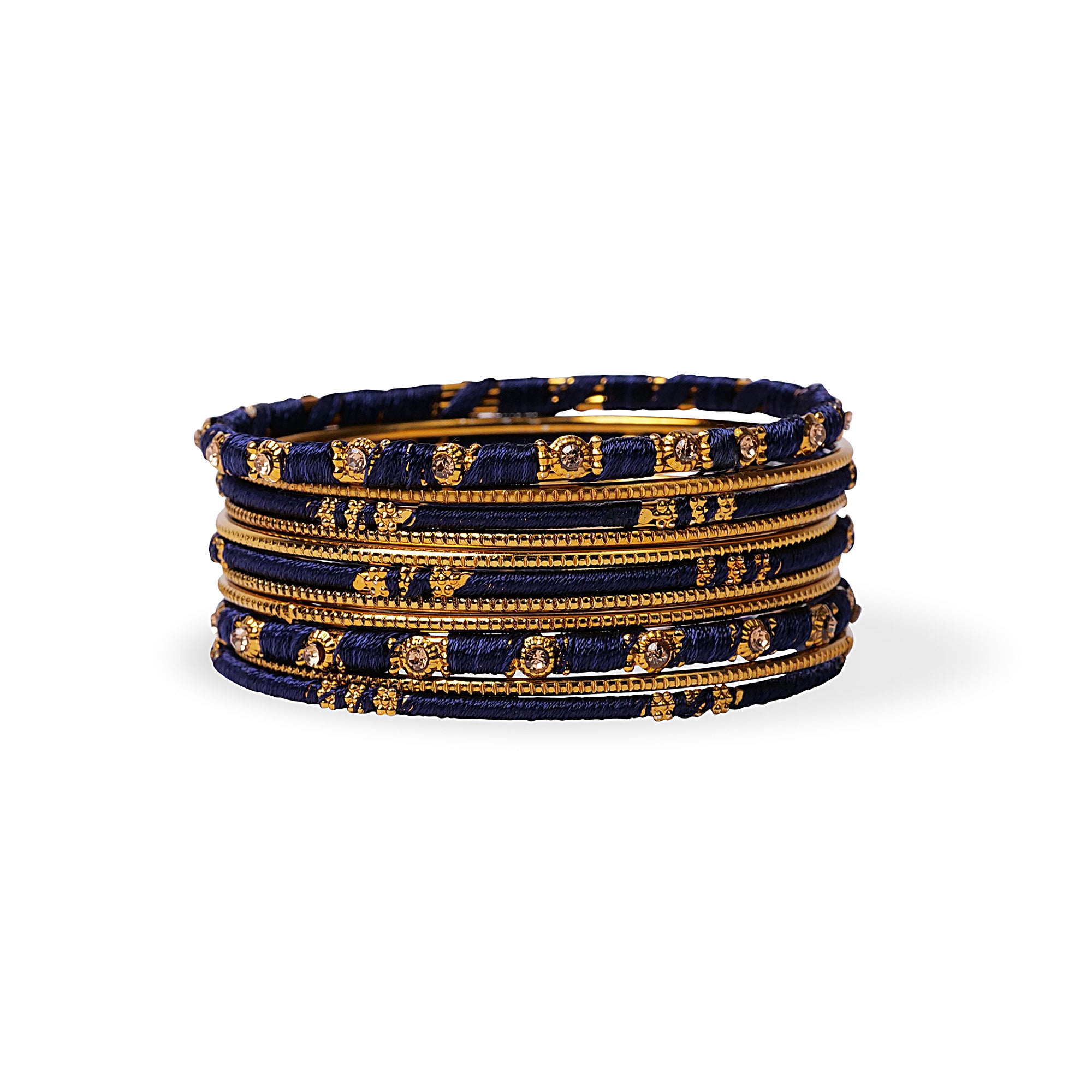 Navy and Gold Thread Bangle Stack