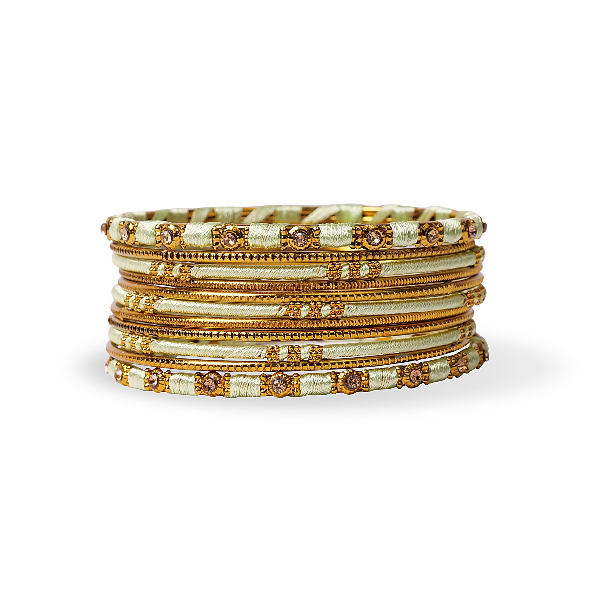 Mint and Gold Thread Bangle Stack