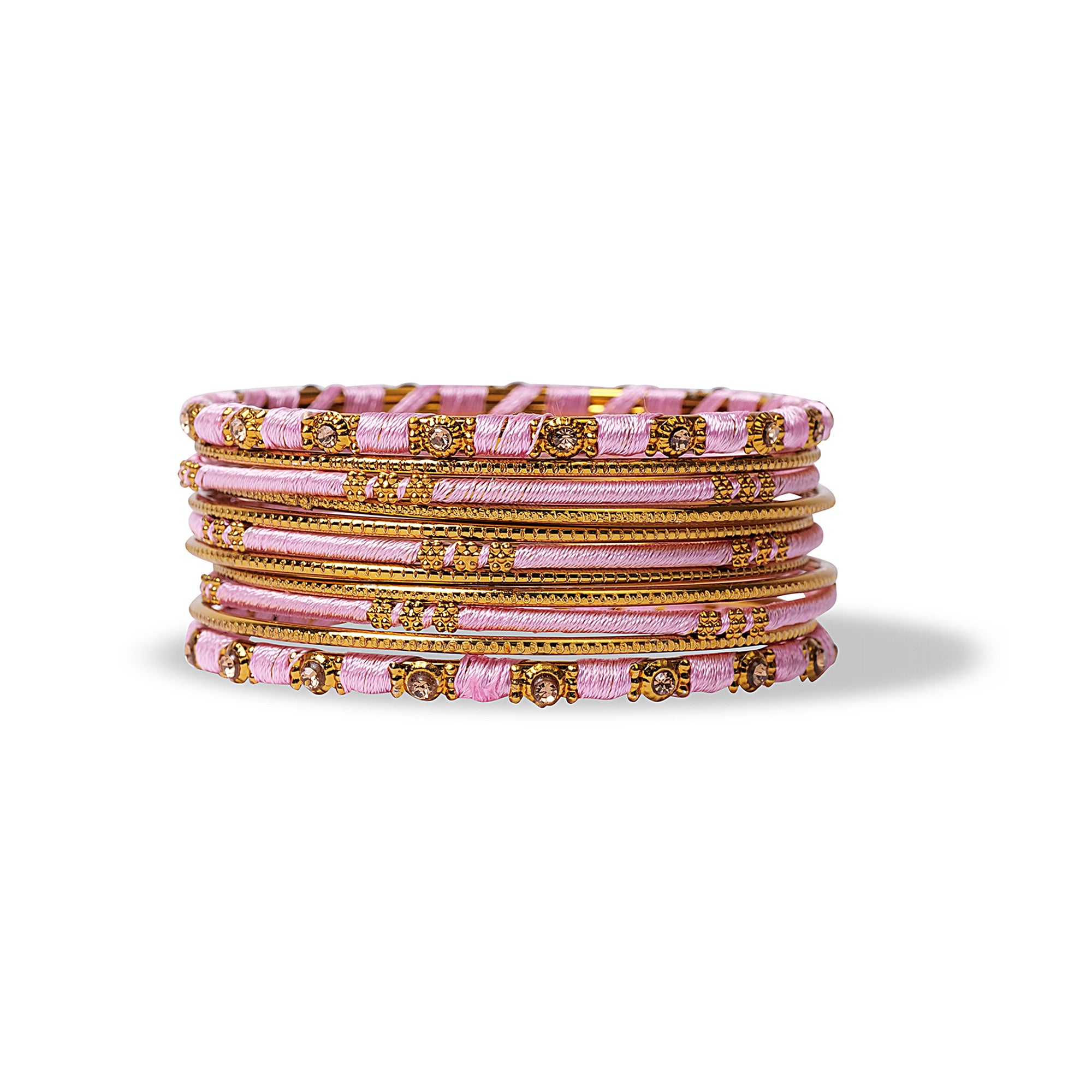 Light Pink and Gold Thread Bangle Stack