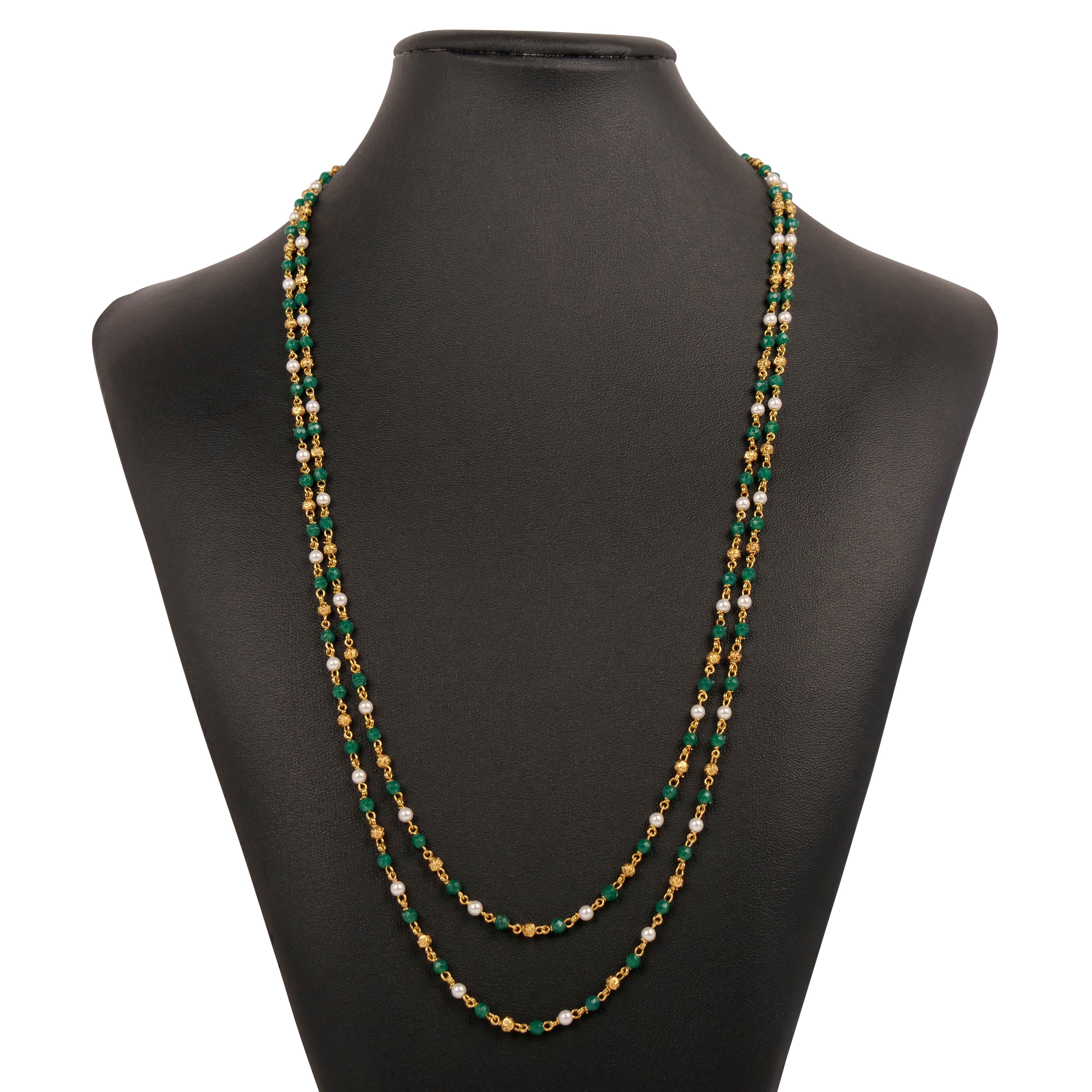 Elana Layered Bead Necklace in Green