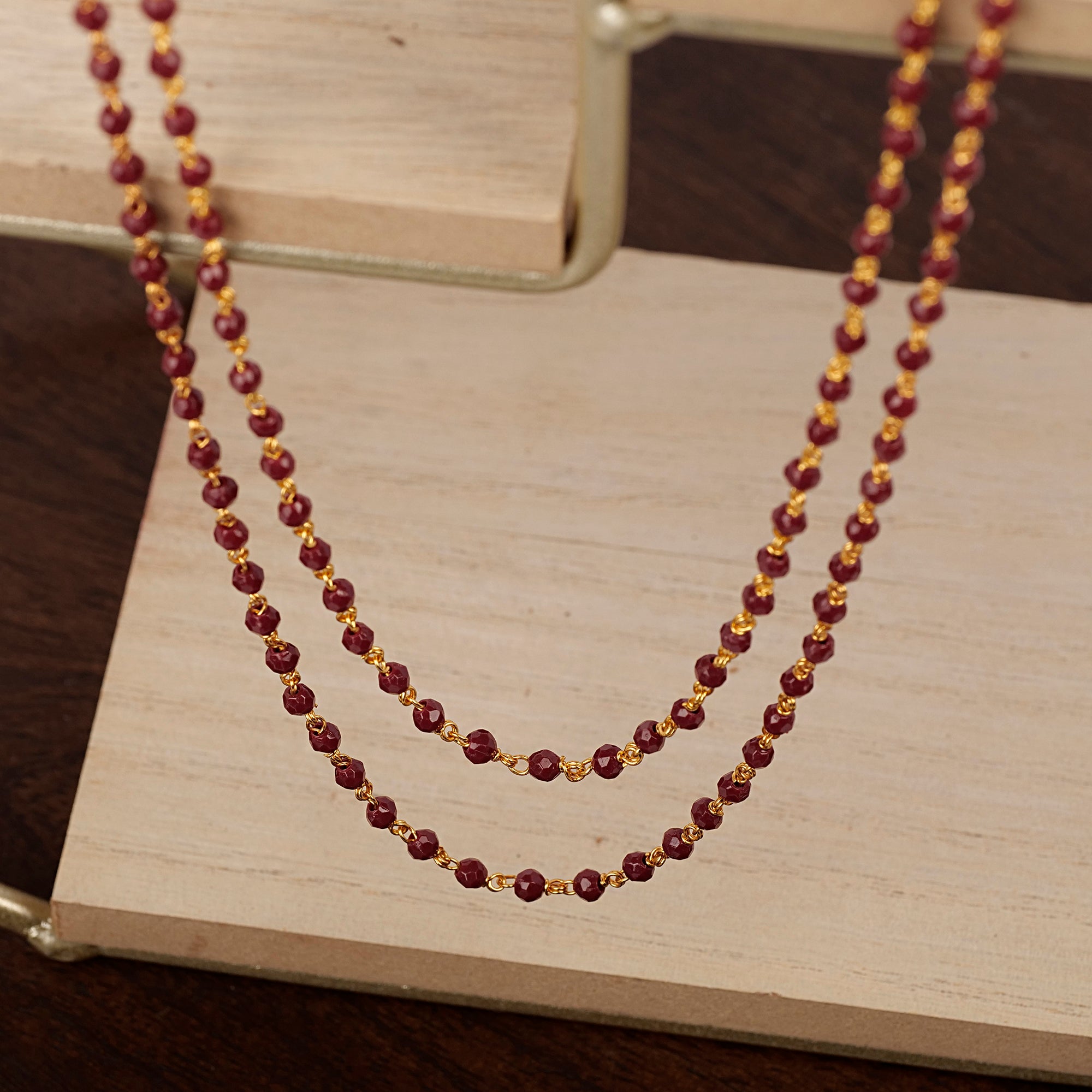 Maria Layered Bead Necklace in Maroon
