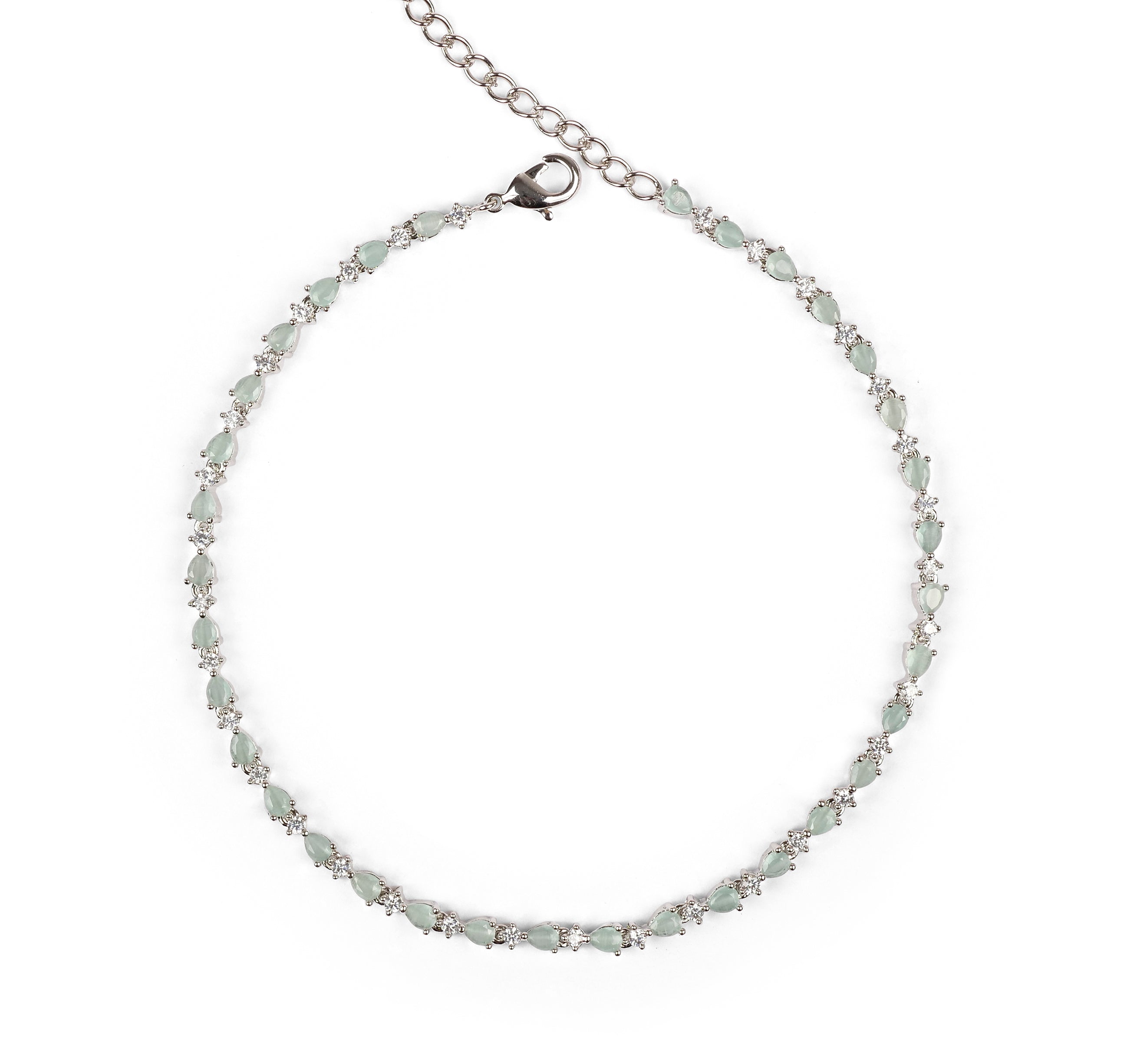 Lucia Cubic Zirconia Anklet in Mint and Rhodium