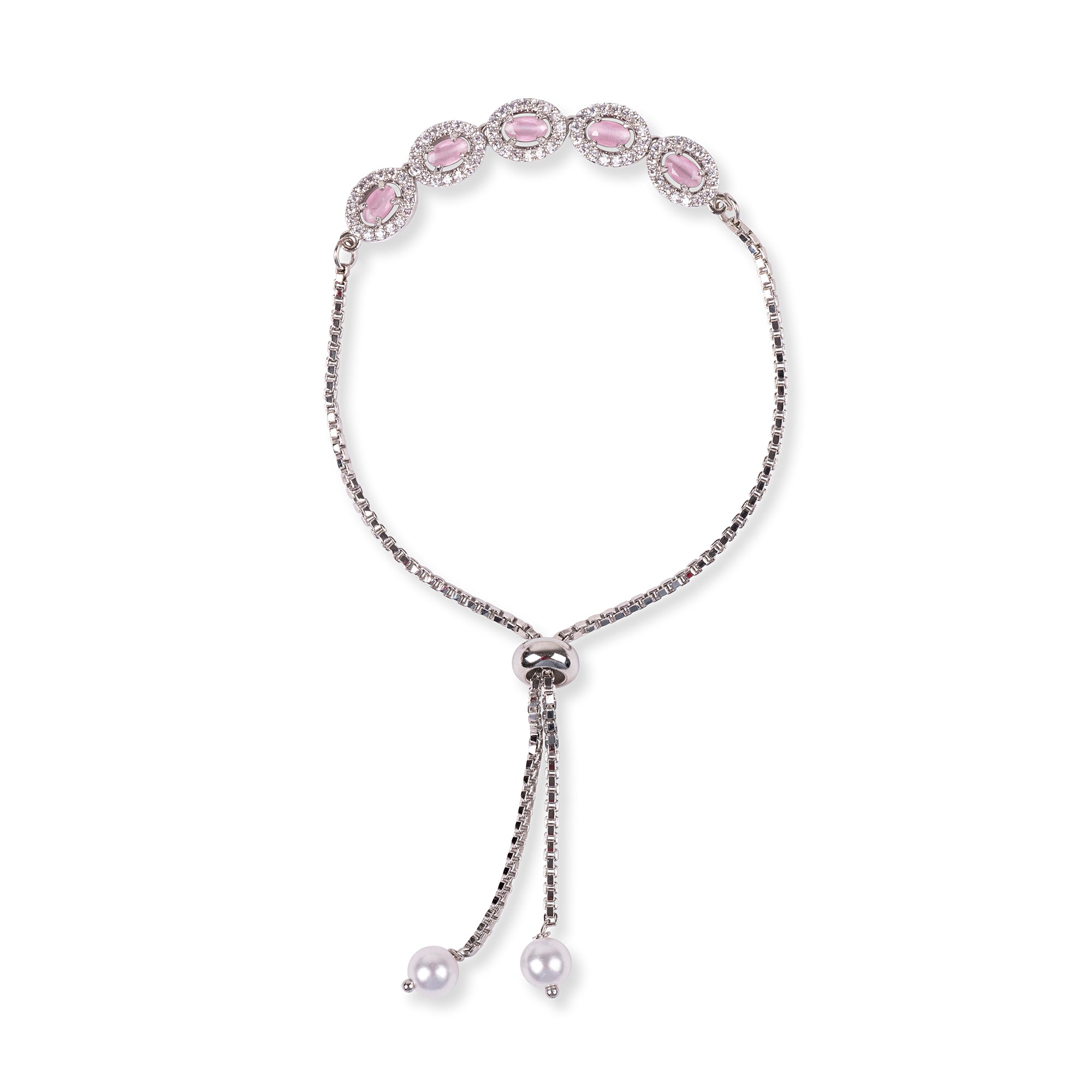 Lola Cubic Zirconia Bracelet in Light Pink and Rhodium