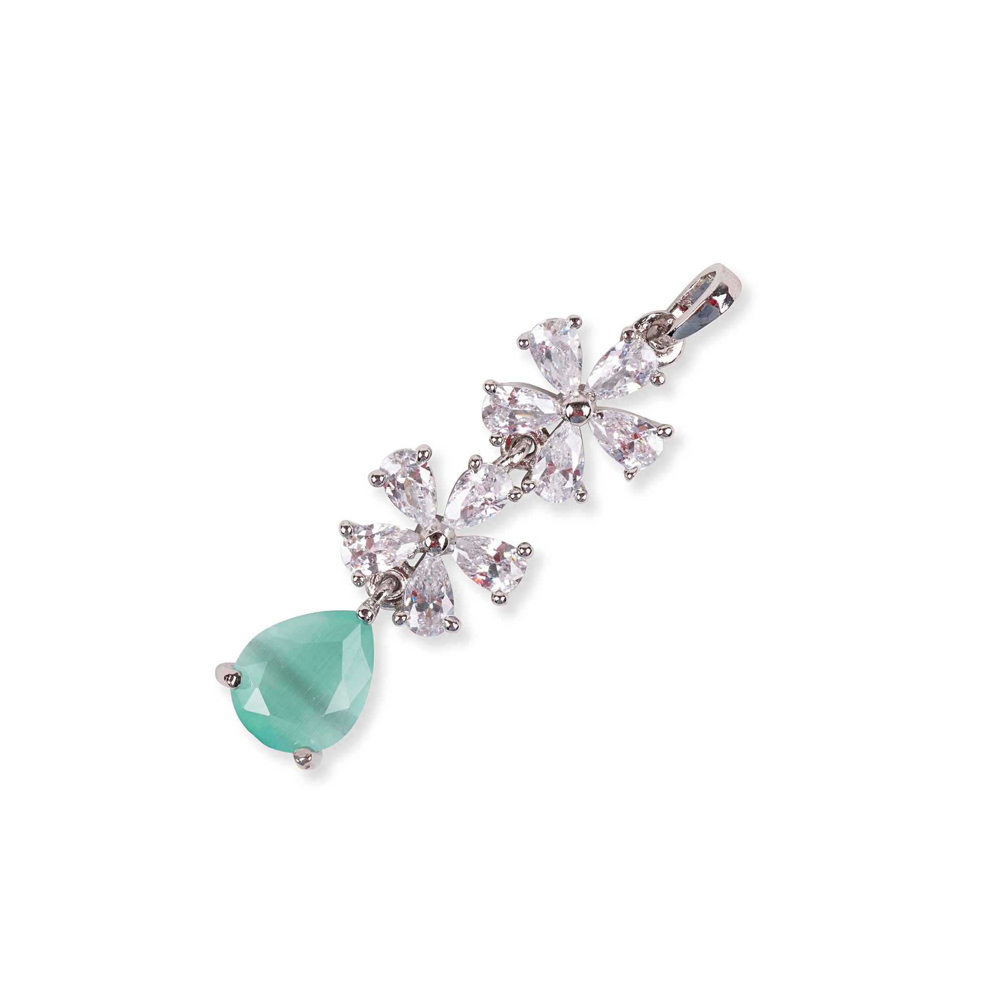 Amora Cubic Zirconia Floral Pendant Set in Mint and Rhodium