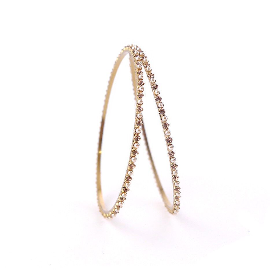 Thin Pearl and Champagne Bangles