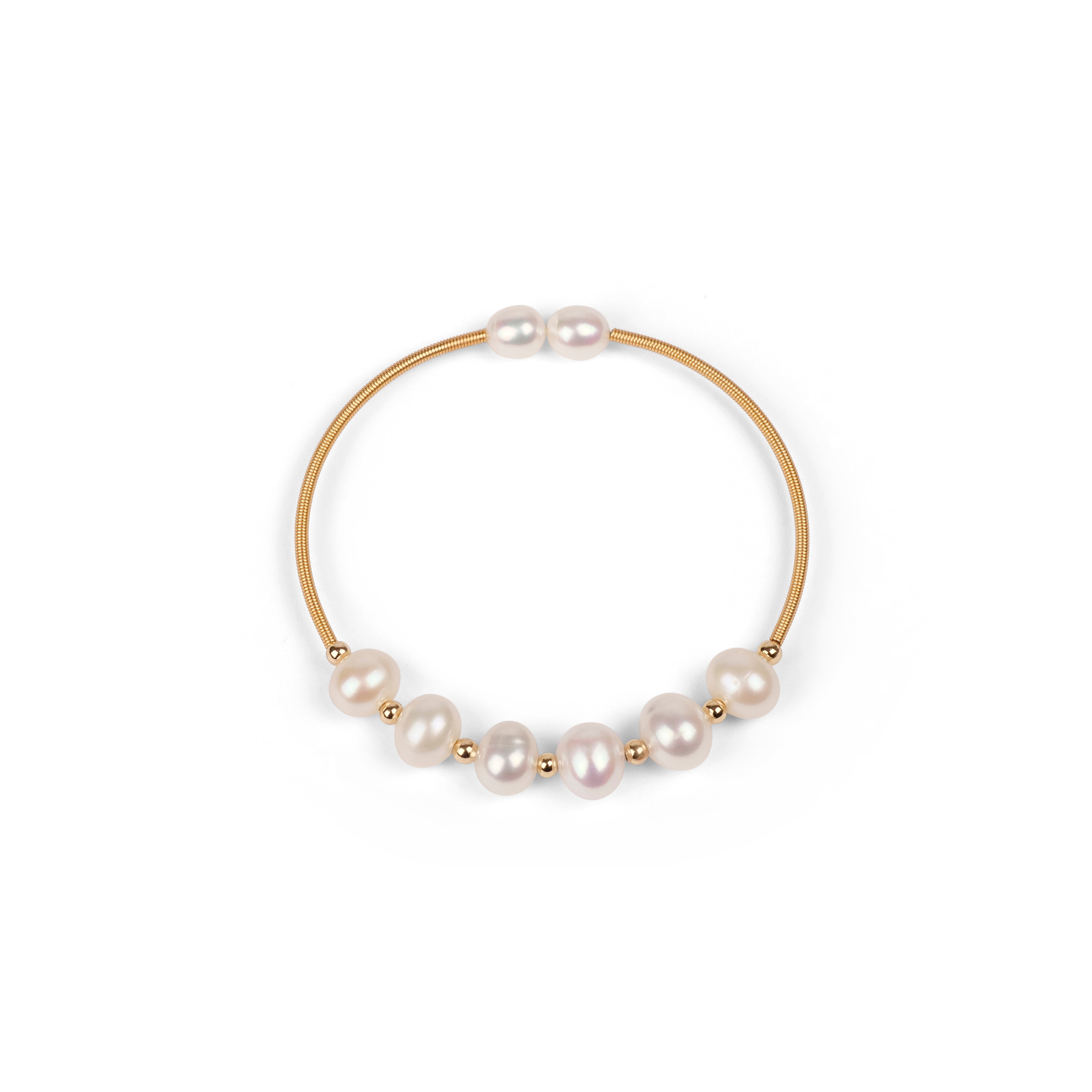 Slip on Bangle Bracelet with White Pearl