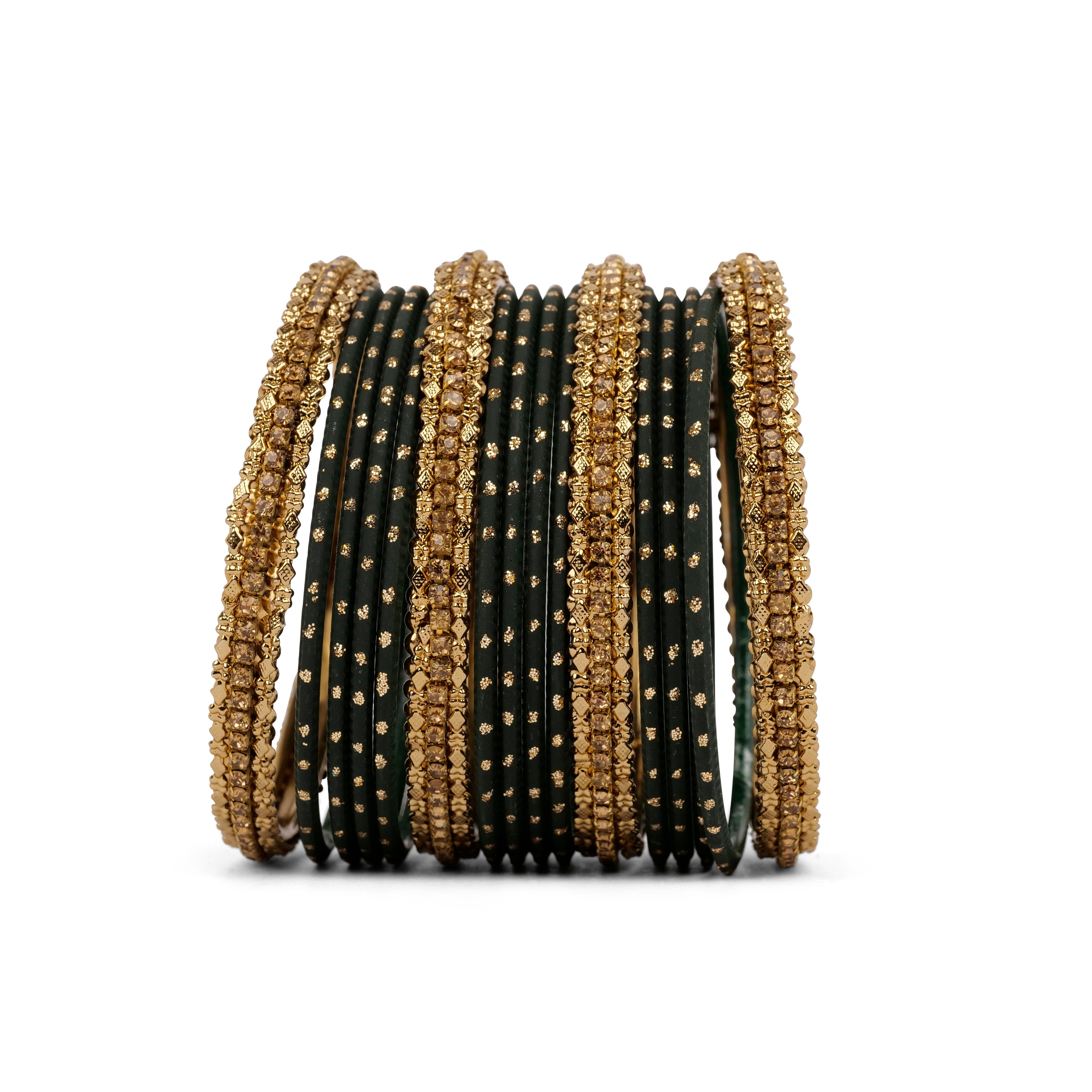 Simple Bangle Set in Dark Green and Antique Gold