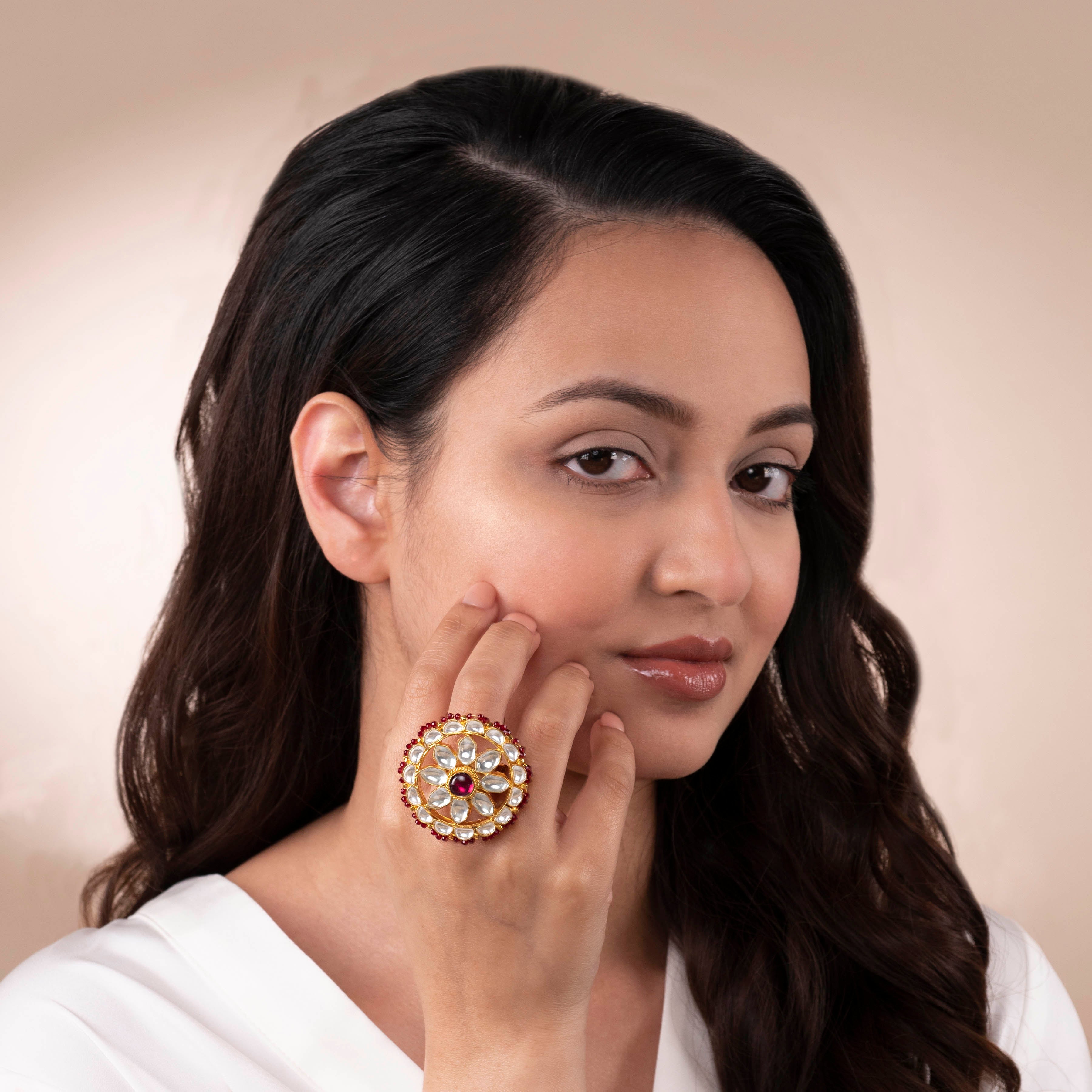 Ayushi Kundan Ring in Maroon
