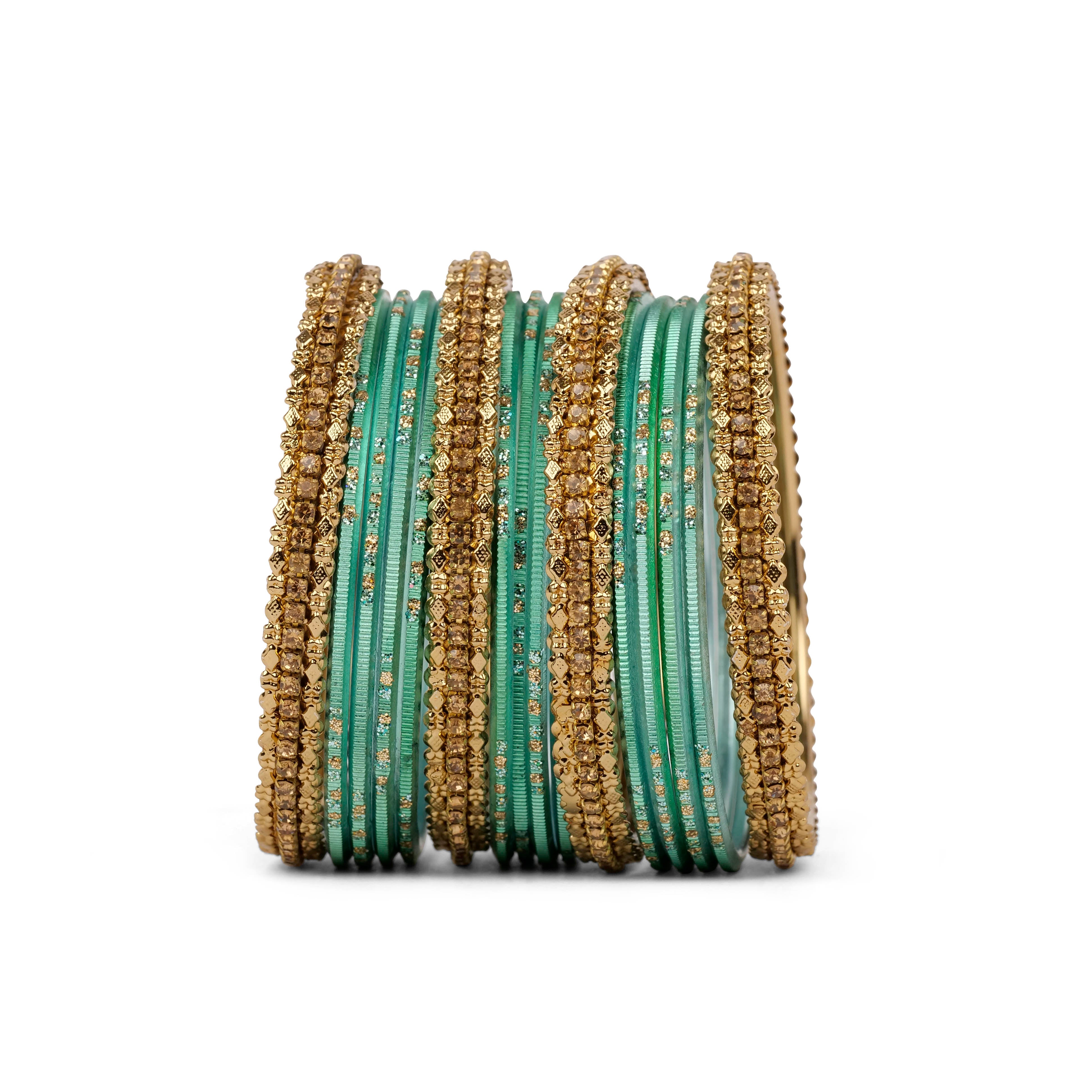Simple Bangle Set in Teal and Antique Gold