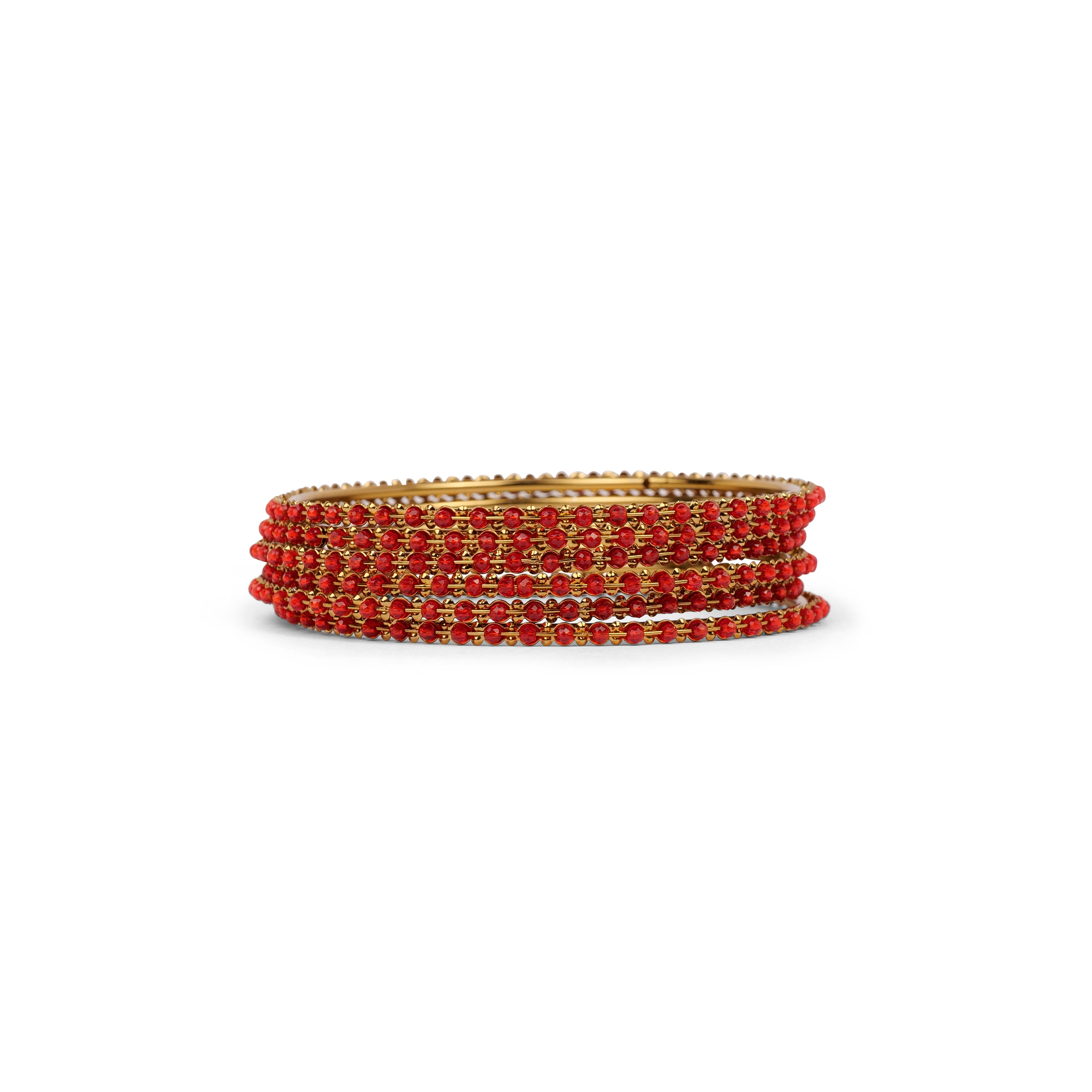 Set of 6 Red Crystal Beaded Bangles