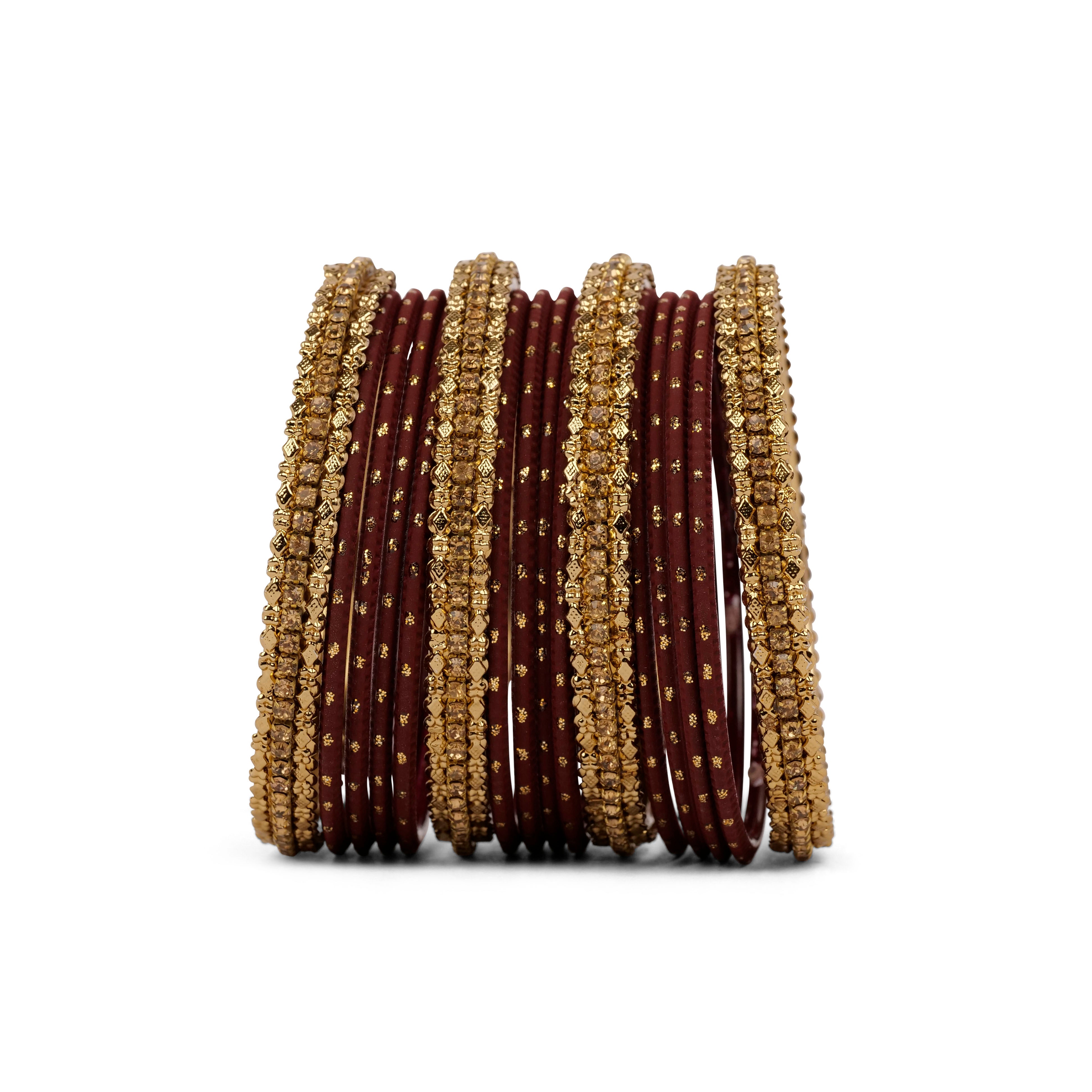 Simple Bangle Set in Maroon and Antique Gold