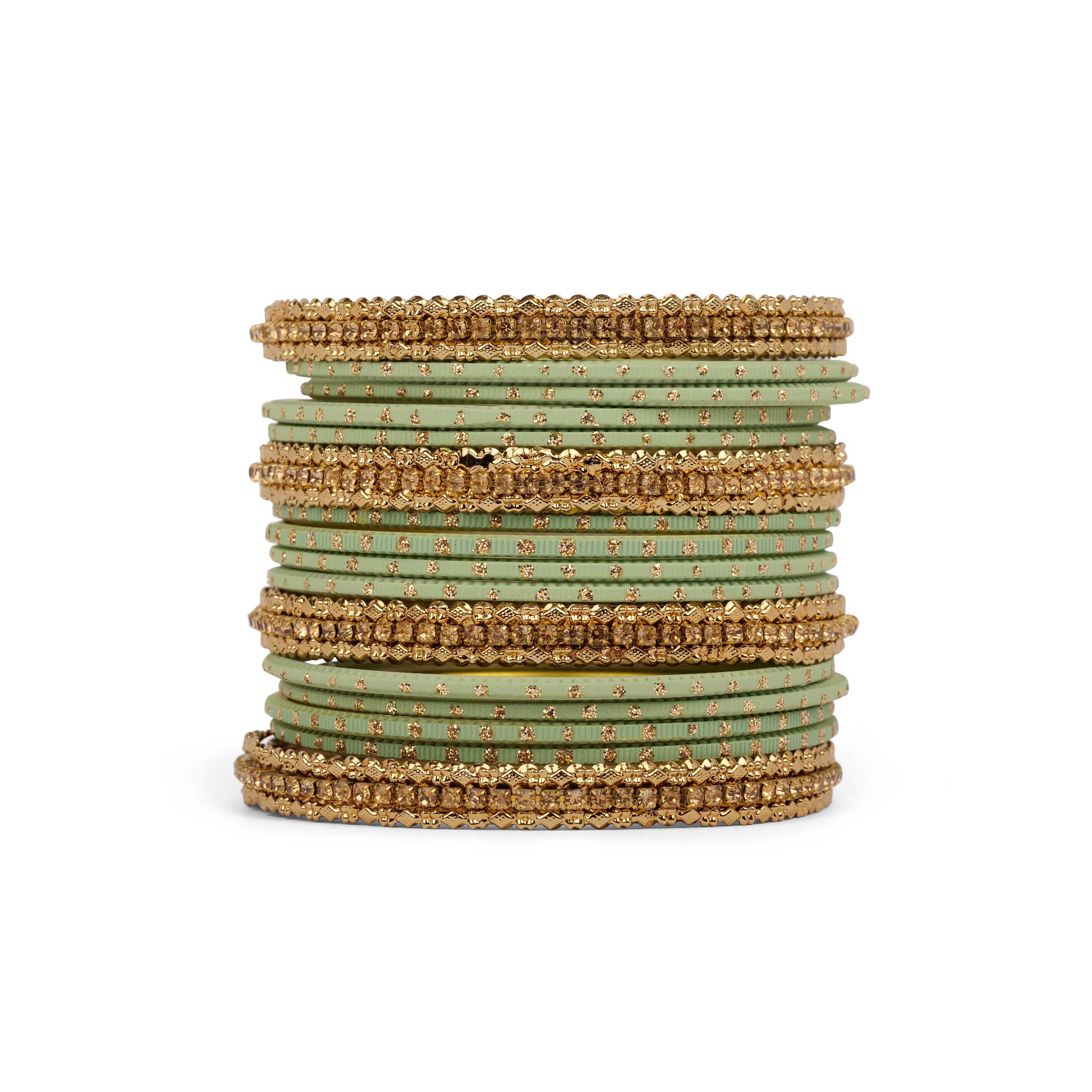 Simple Bangle Set in Mint and Antique Gold
