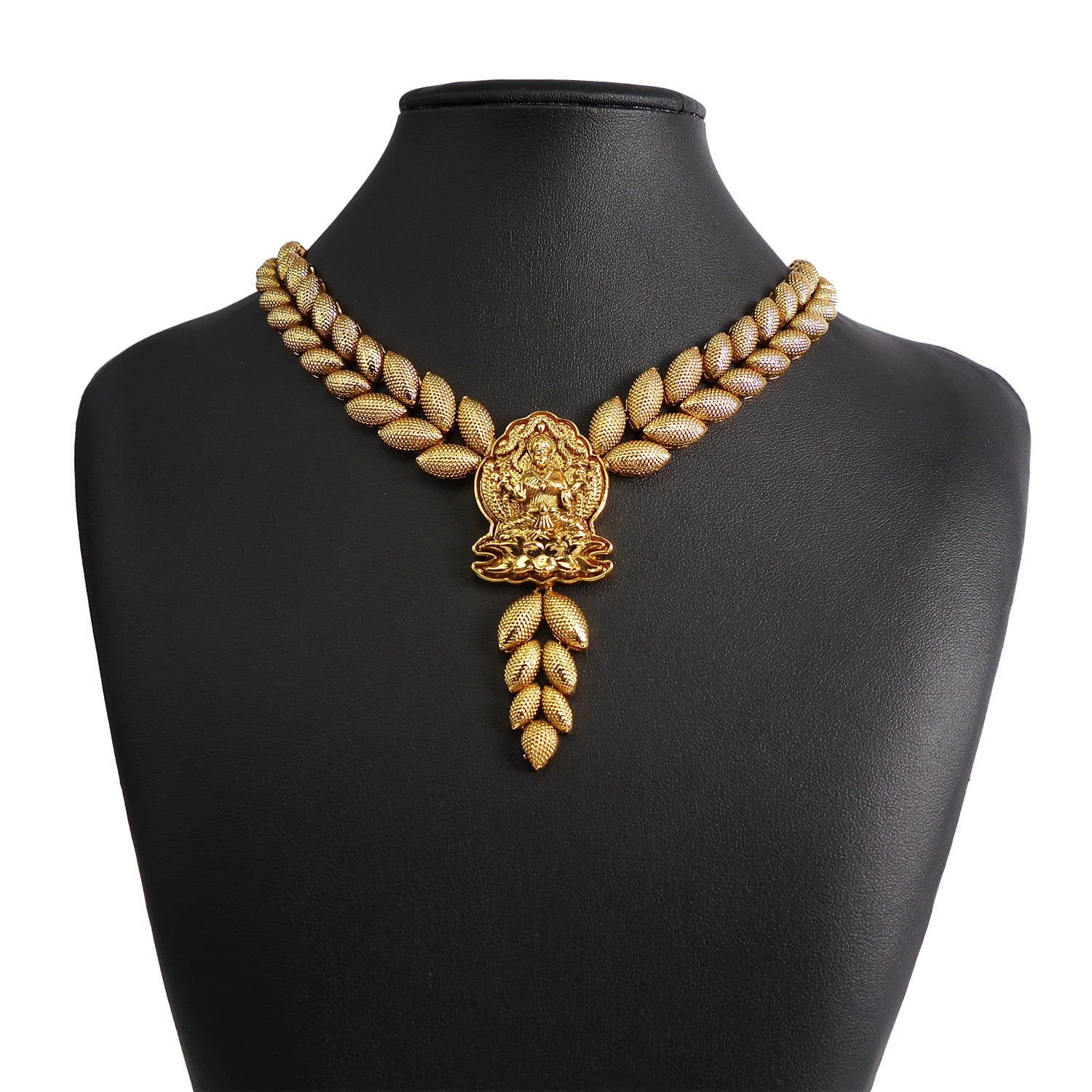 Double Leaf Necklace Set in Antique Gold