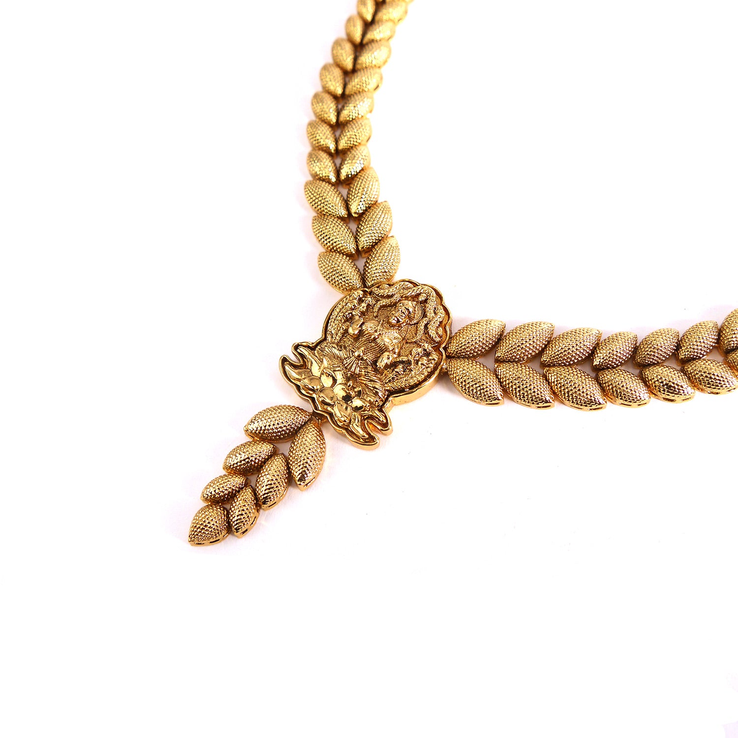 Double Leaf Necklace Set in Antique Gold