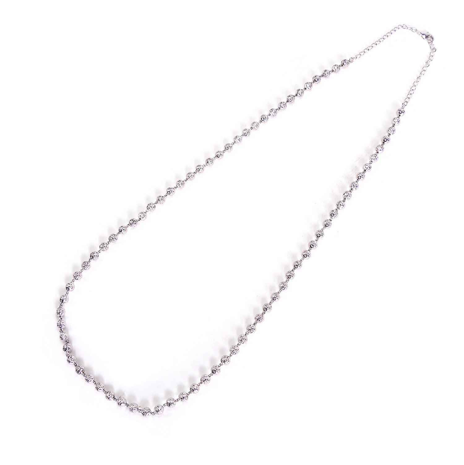 Mila Long Bead Chain in Rhodium