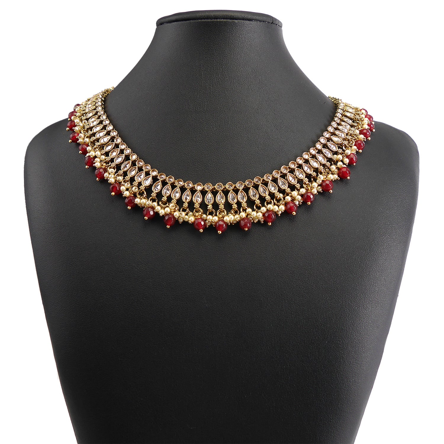 Raindrop Maroon and Pearl Necklace Set