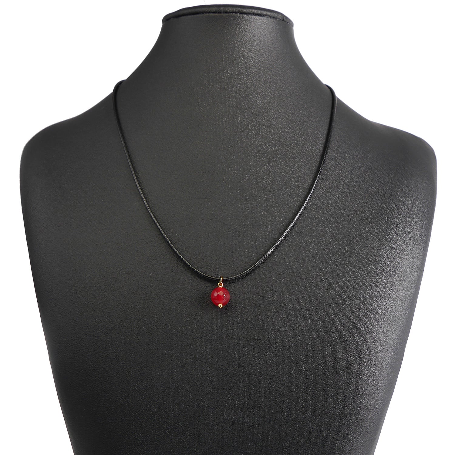 Faux Leather Necklace with Red Crystal