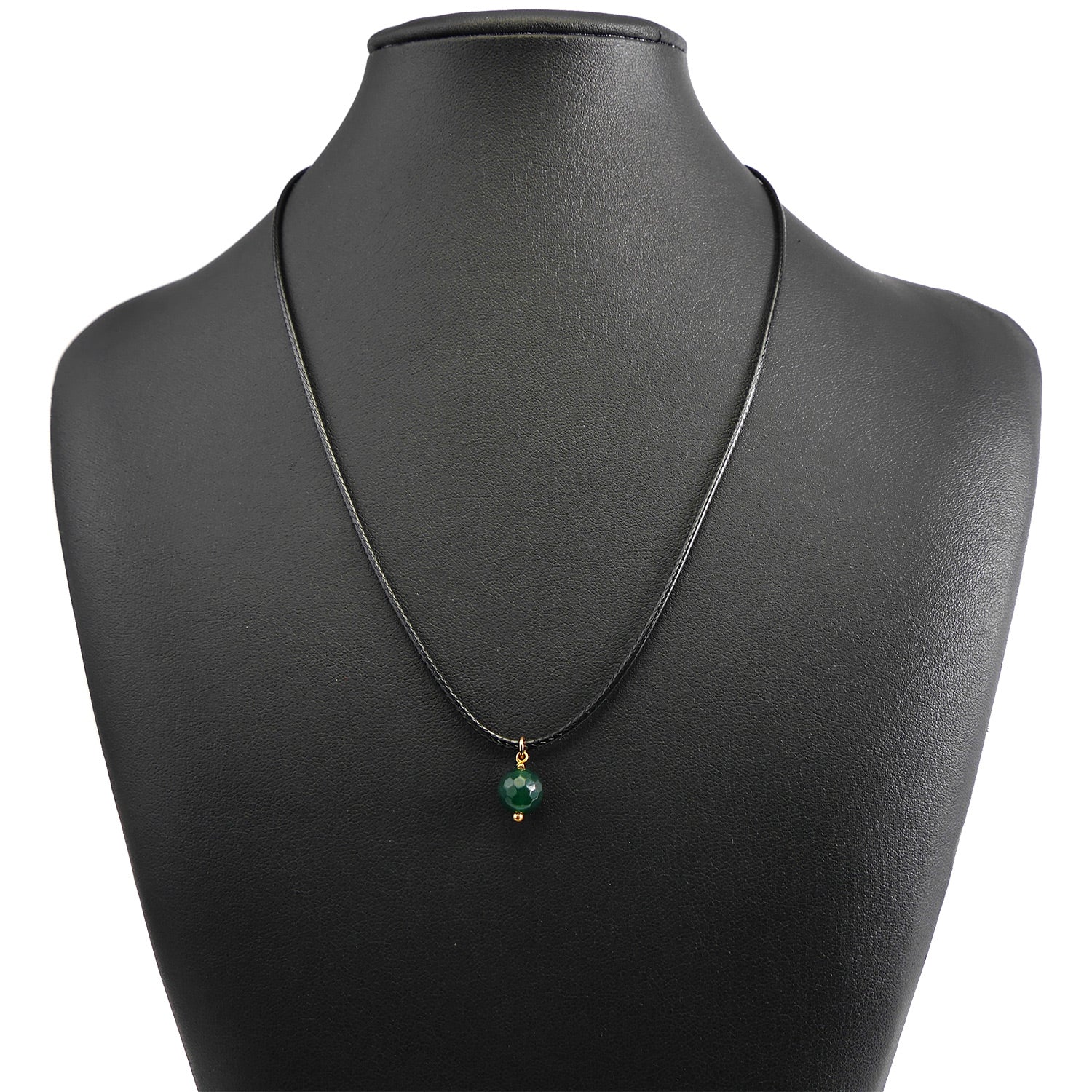 Faux Leather Necklace with Deep Green Crystal