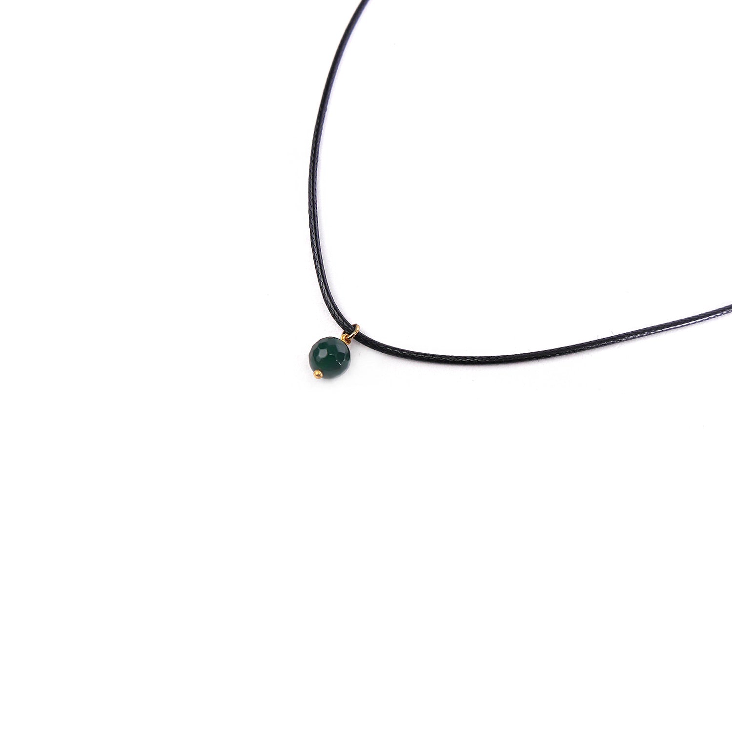 Faux Leather Necklace with Deep Green Crystal