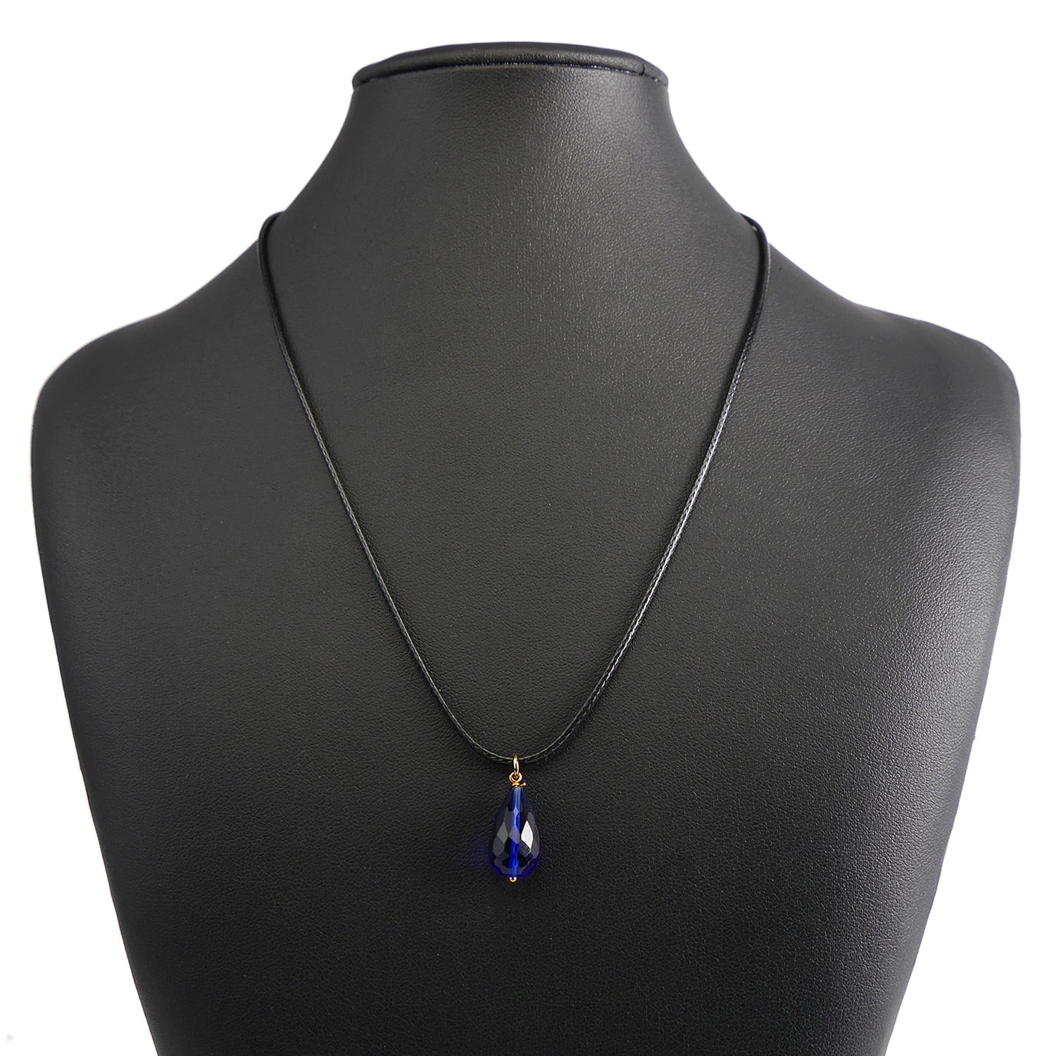 Faux Leather Necklace with Blue Crystal