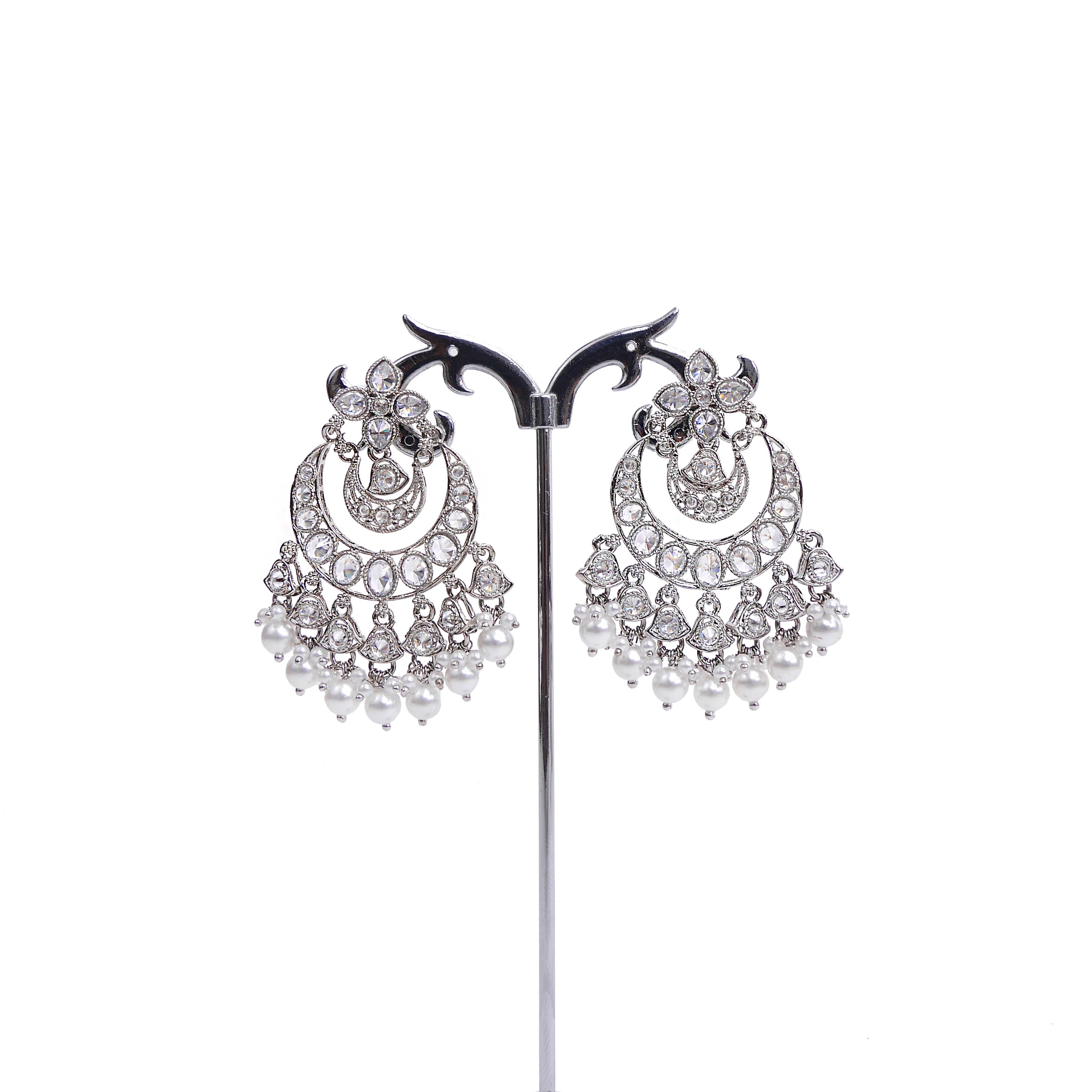 Rhodium Pearl Chandelier Earrings