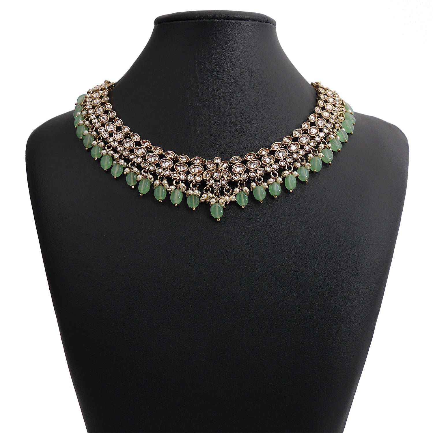 Aditi Necklace Set in Mint and Antique Gold
