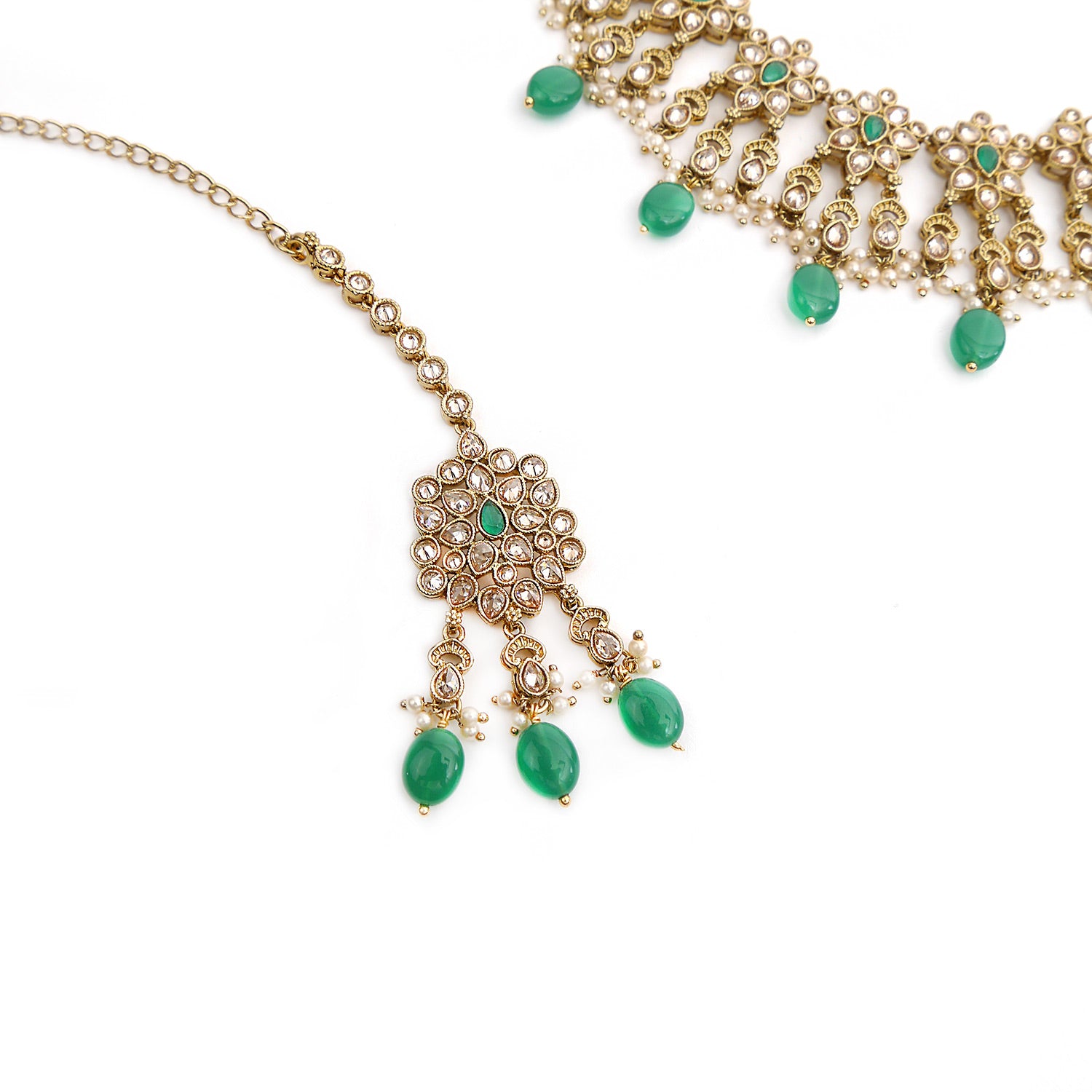 Niya Necklace Set in Emerald and Antique Gold