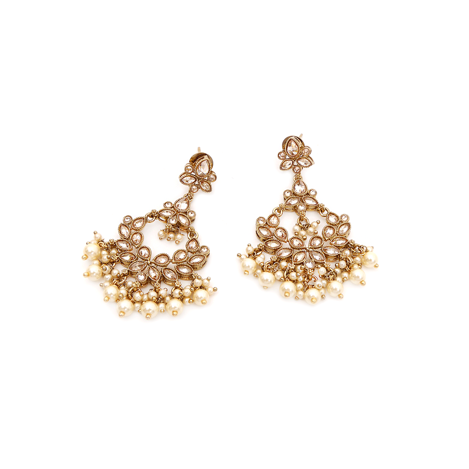 Camila Long Earrings in Pearl and Antique Gold