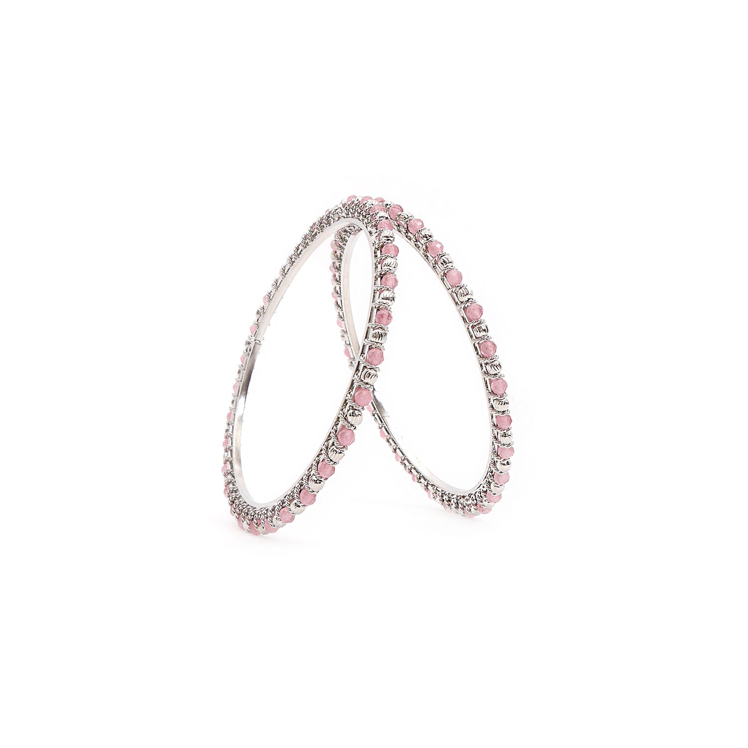 Pink and Silver Crystal Beaded Bangles