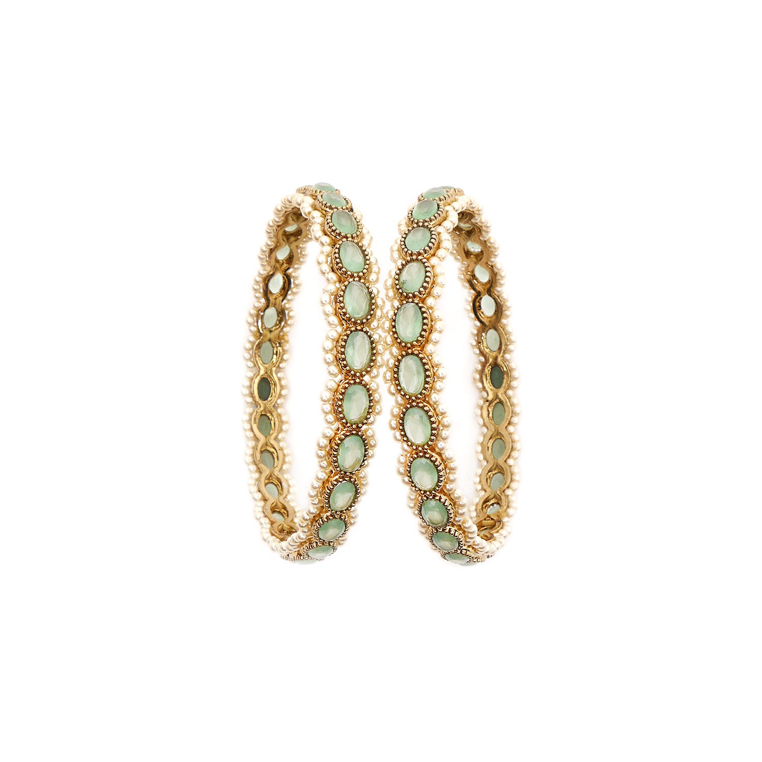 Mint Oval and Pearl Bangles