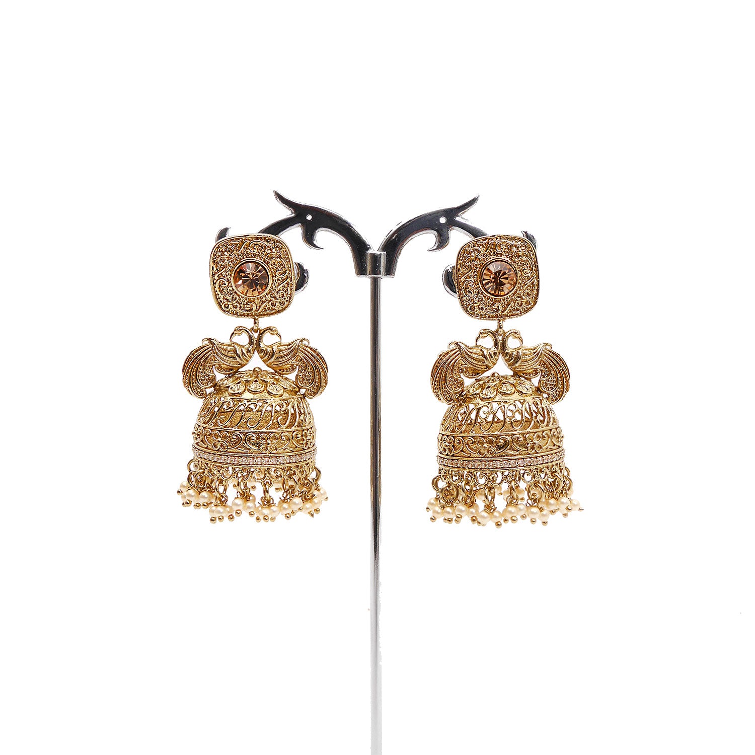 Champagne Peacock Jhumka Earrings