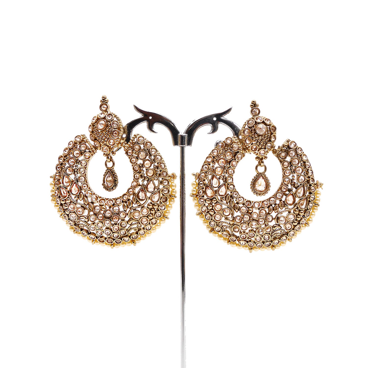 Rutvi Chandbali Earrings in Pearl and Antique Gold