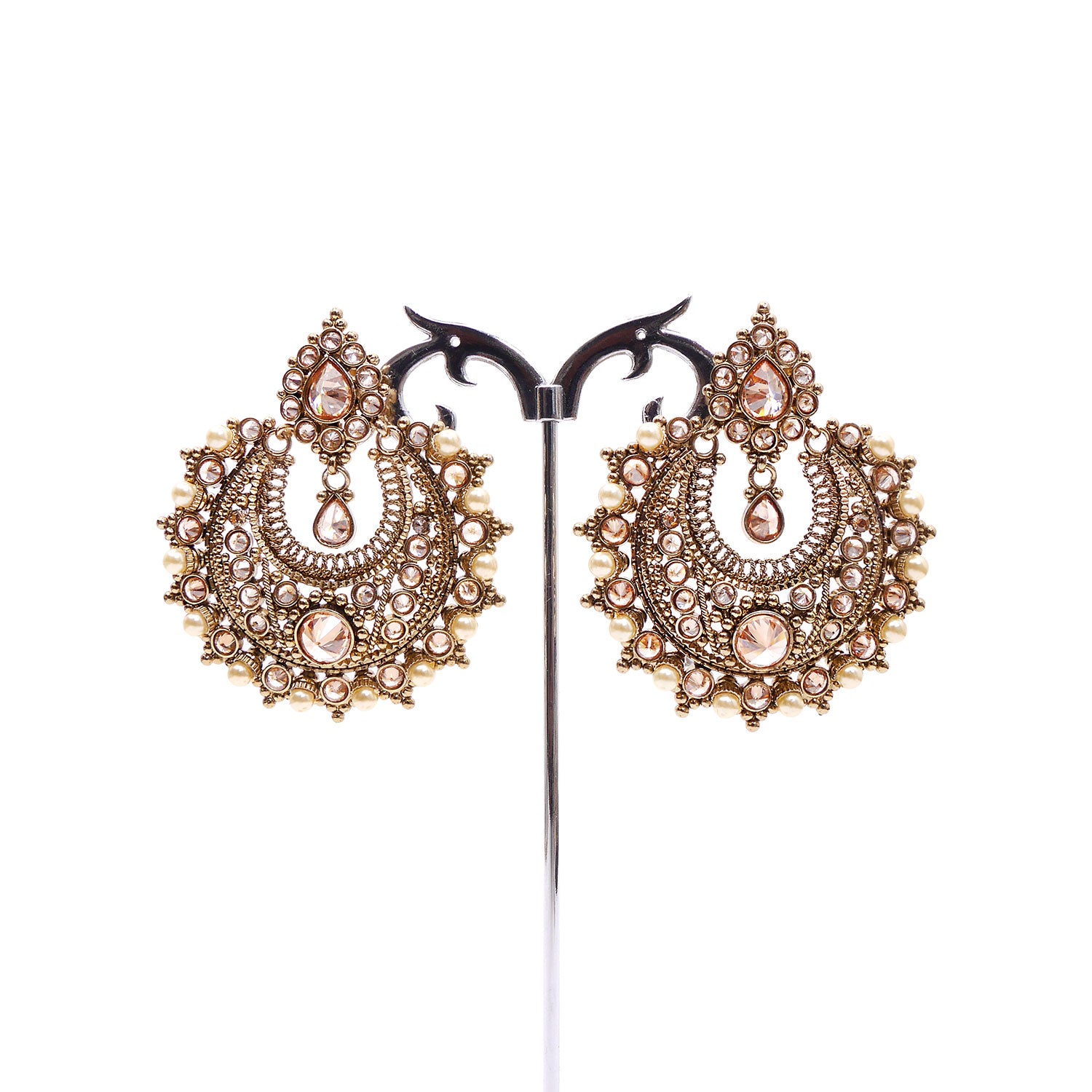 Antique Gold and Pearl Chandbali Earrings