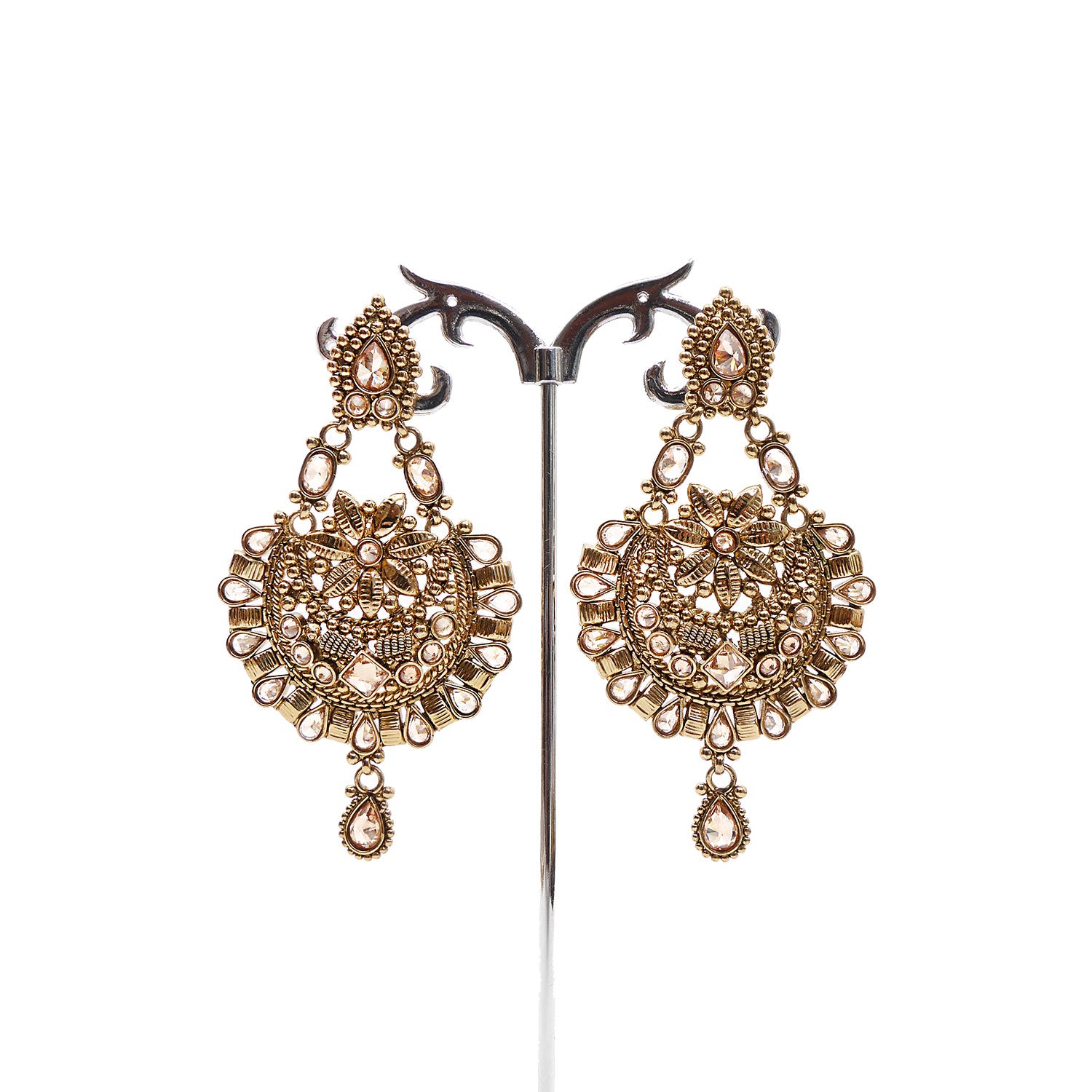 Star Chandbali Earrings in Antique Gold