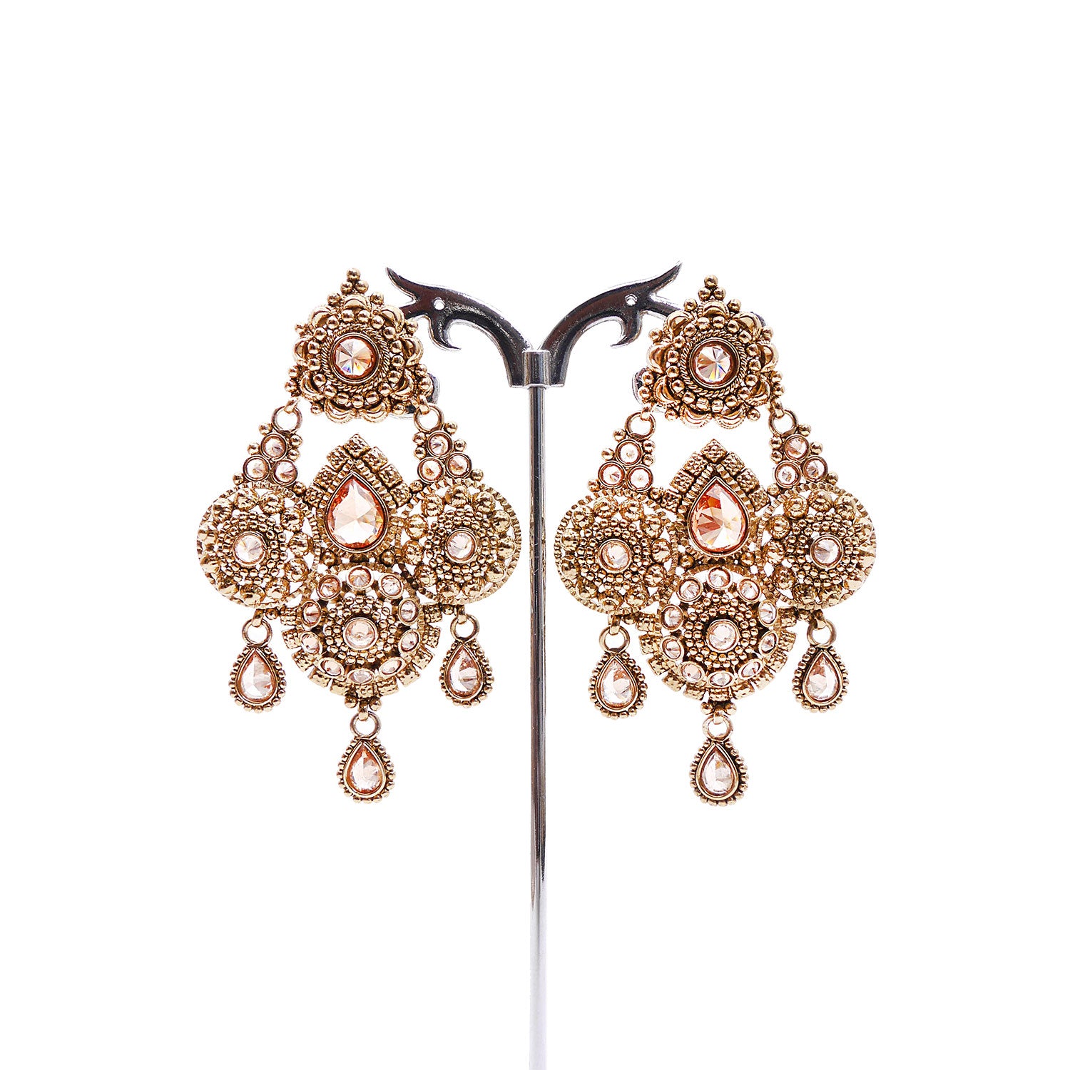 Circular Chandbali Earrings in Antique Gold