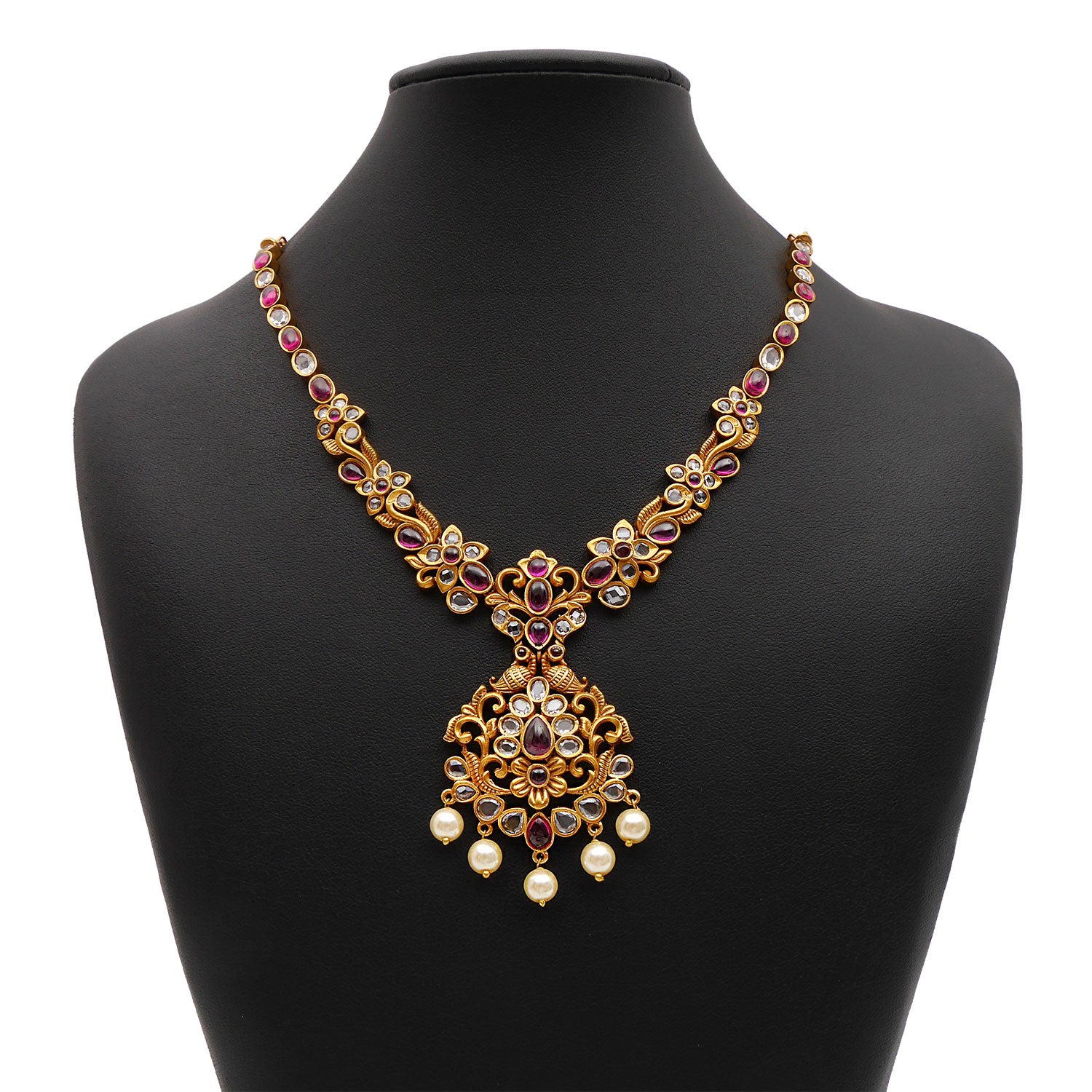 Darshini South-Indian Necklace Set in Ruby and White