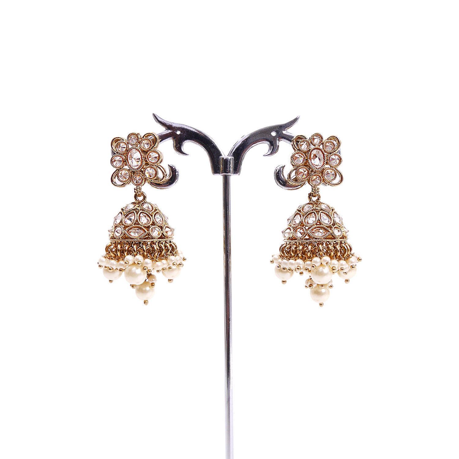 Ruhi Jhumka Earrings in Pearl and Antique Gold