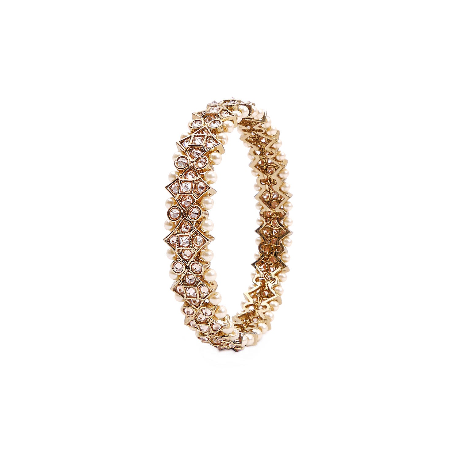 Meena Pearl Bangle in Antique Gold