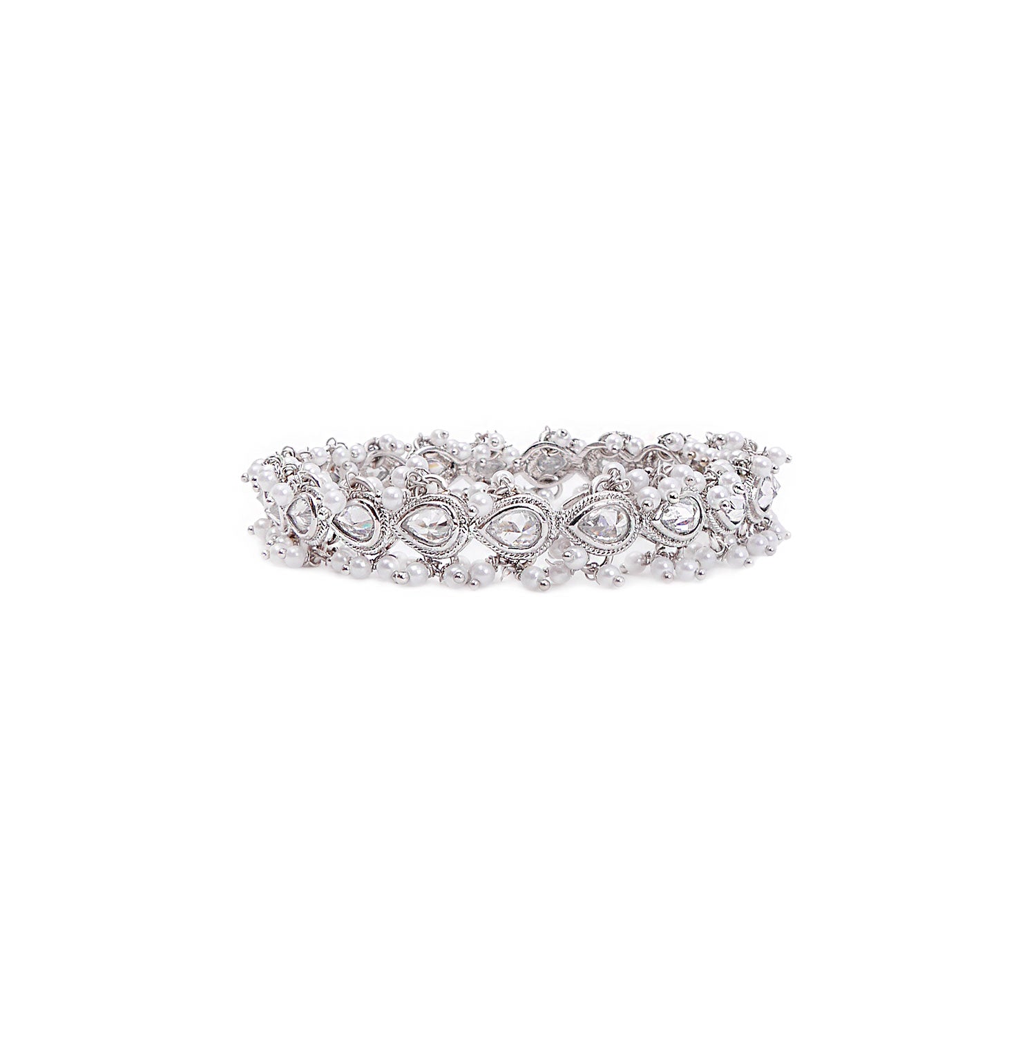 Cluster Pearl Bangle in Rhodium
