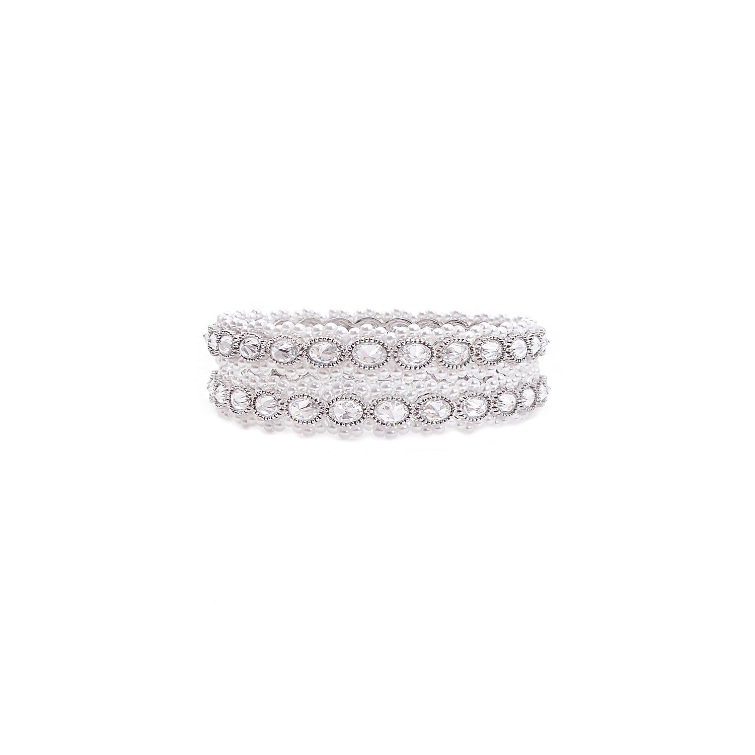 Rhodium Oval and Pearl Bangles