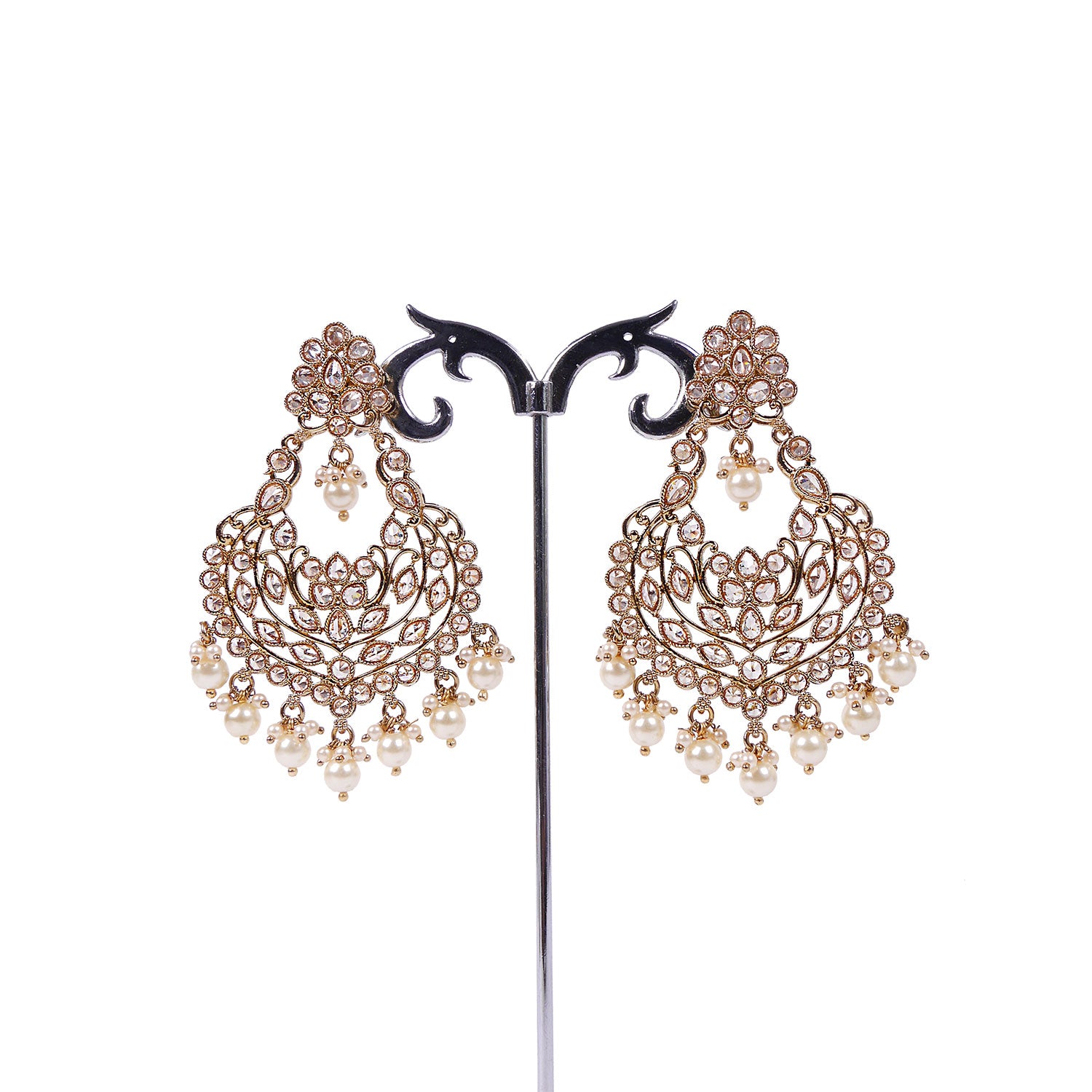 Laavya Chandbali Earrings in Pearl and Antique Gold