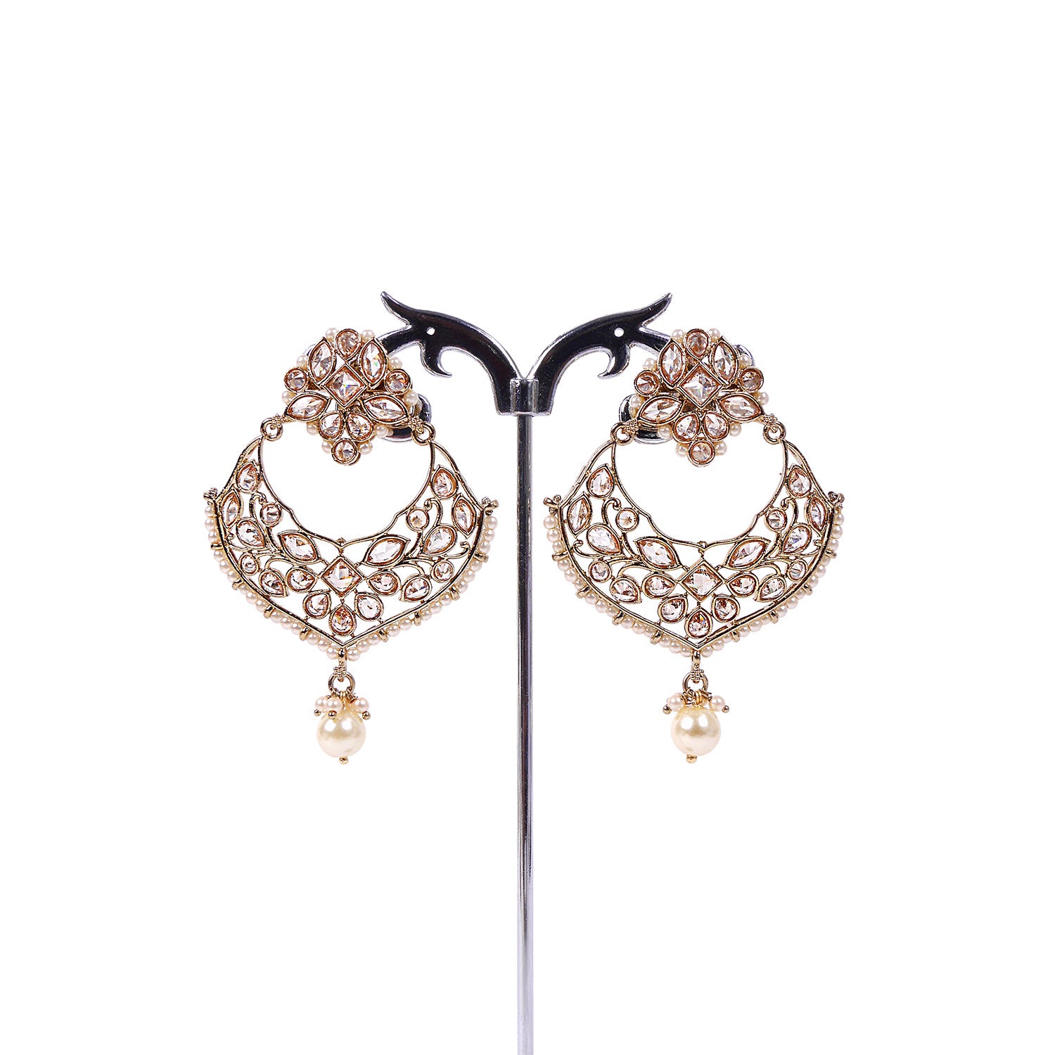 Richa Chandbali Earrings in Pearl and Antique Gold