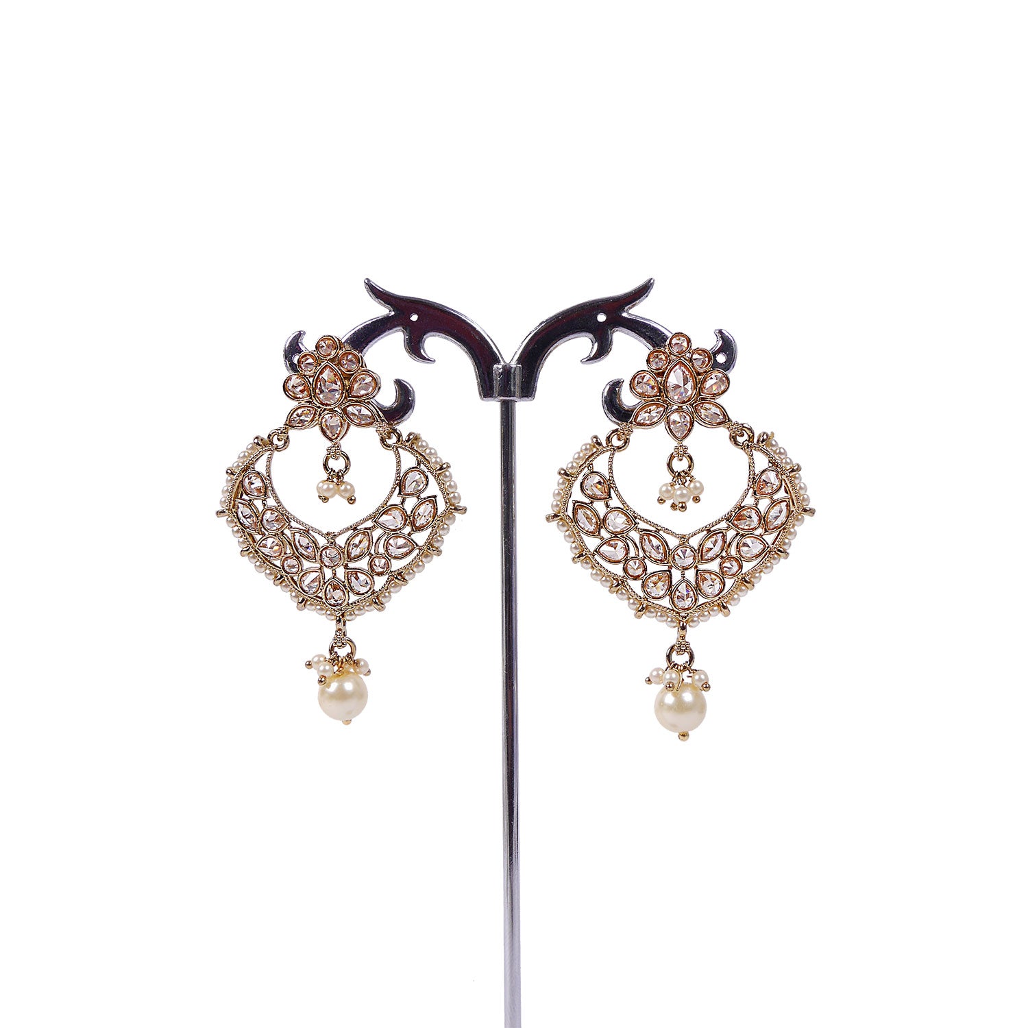 Navika Chandbali Earrings in Pearl and Antique Gold